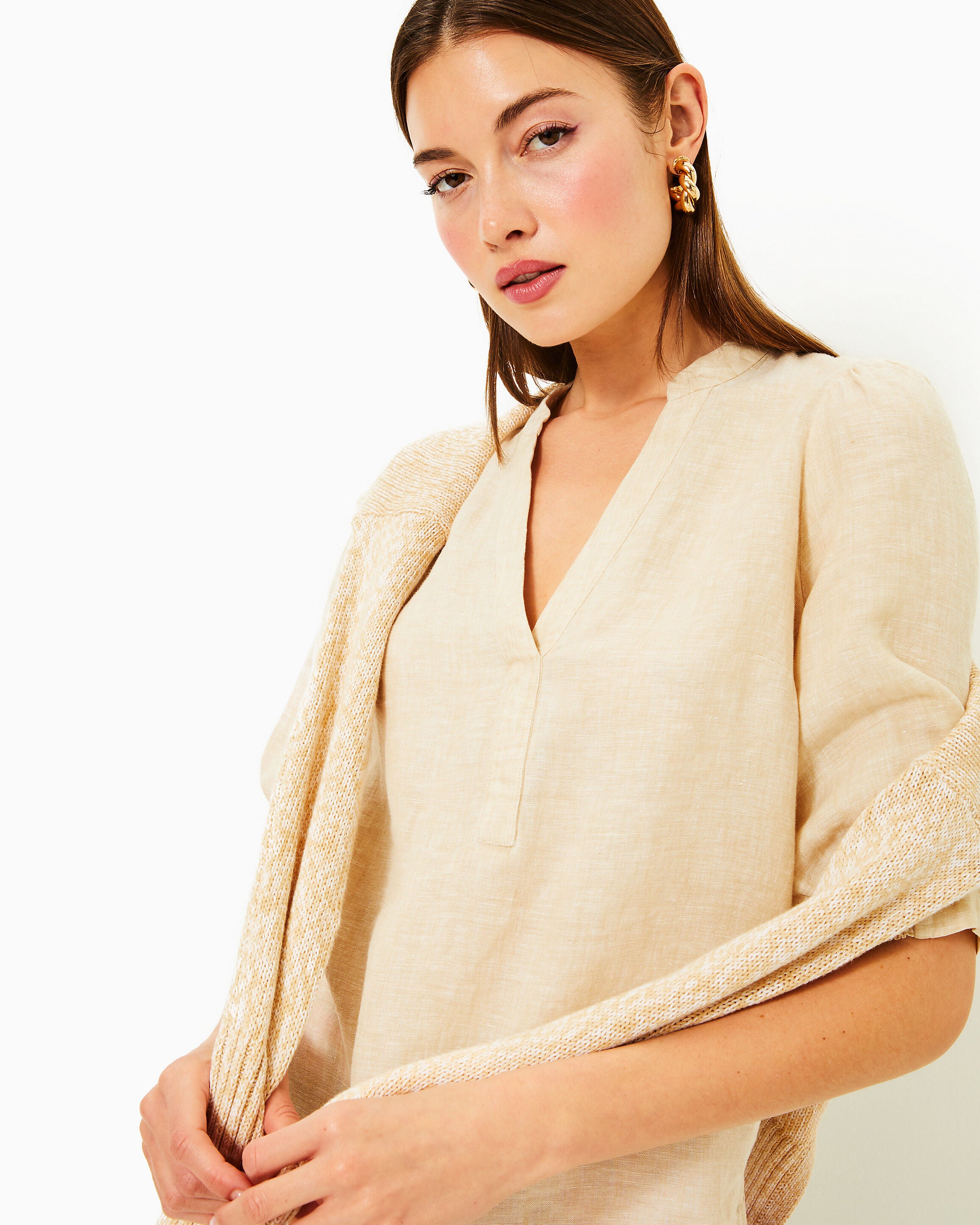Mialeigh Elbow Sleeve Linen Top