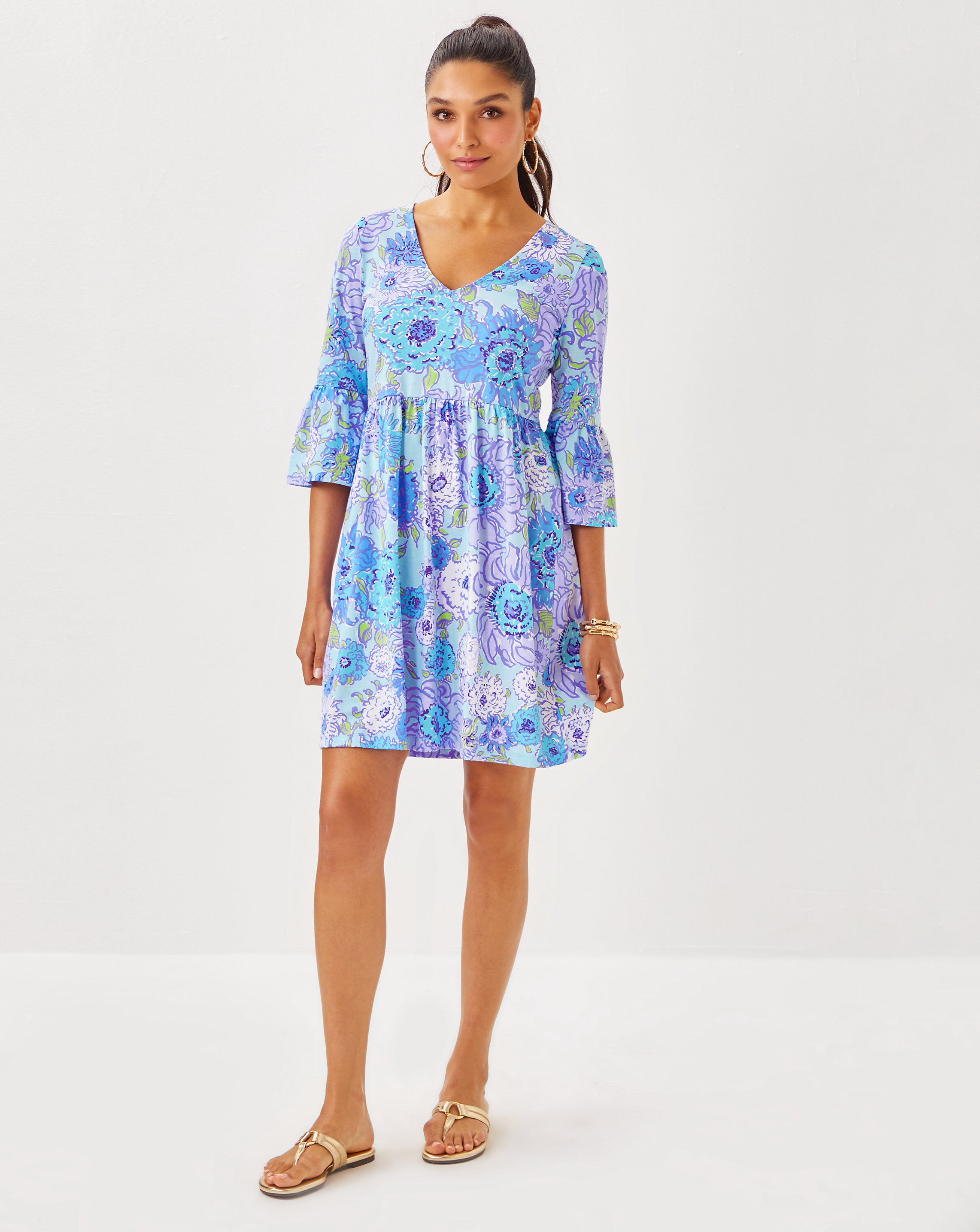 Jannie V-Neck 3/4 Sleeve Dress
