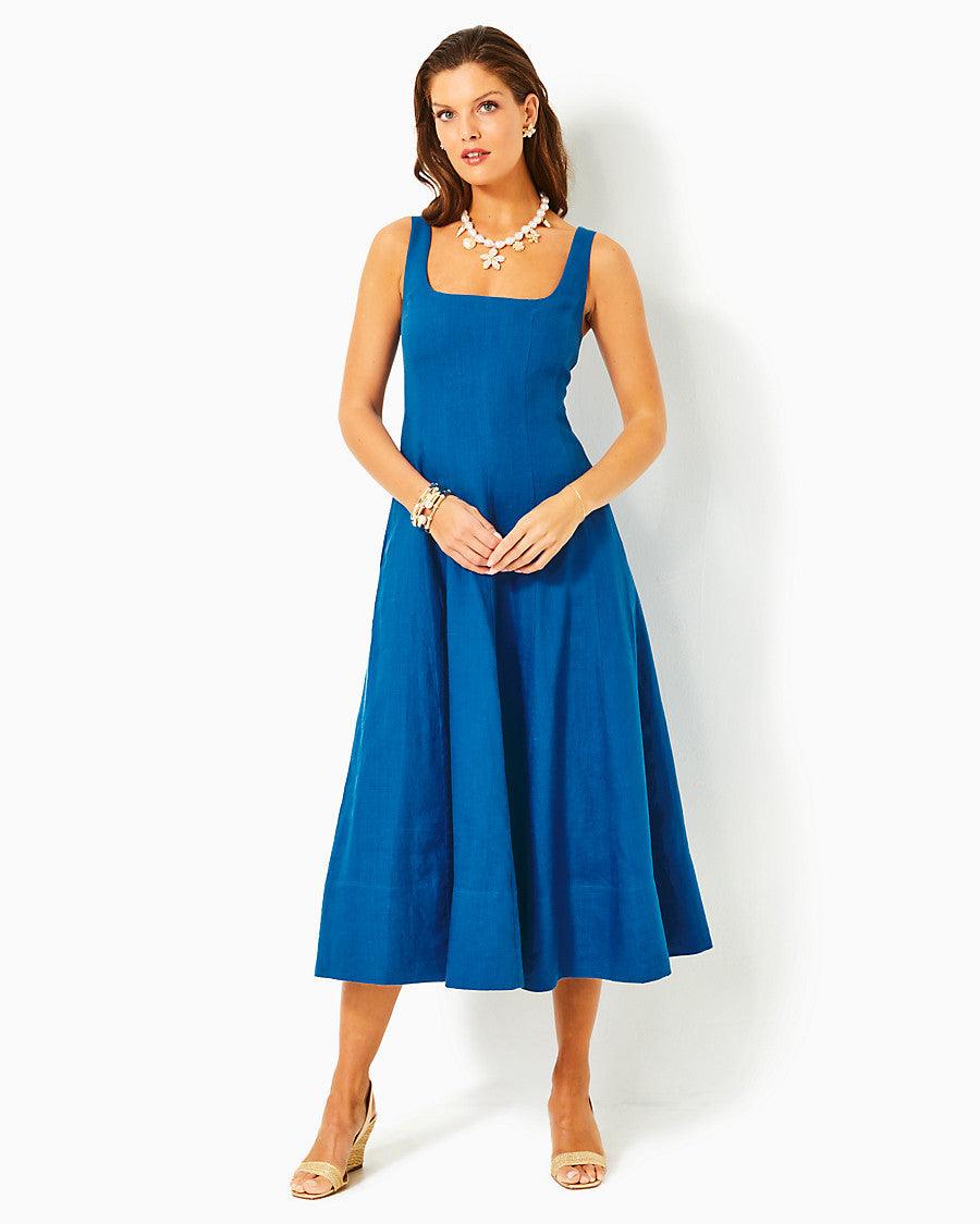 Women's Calina Linen Midi Dress in Blue - Lilly Pulitzer Women's Calina Linen Midi Dress in Blue - Lilly Pulitzer