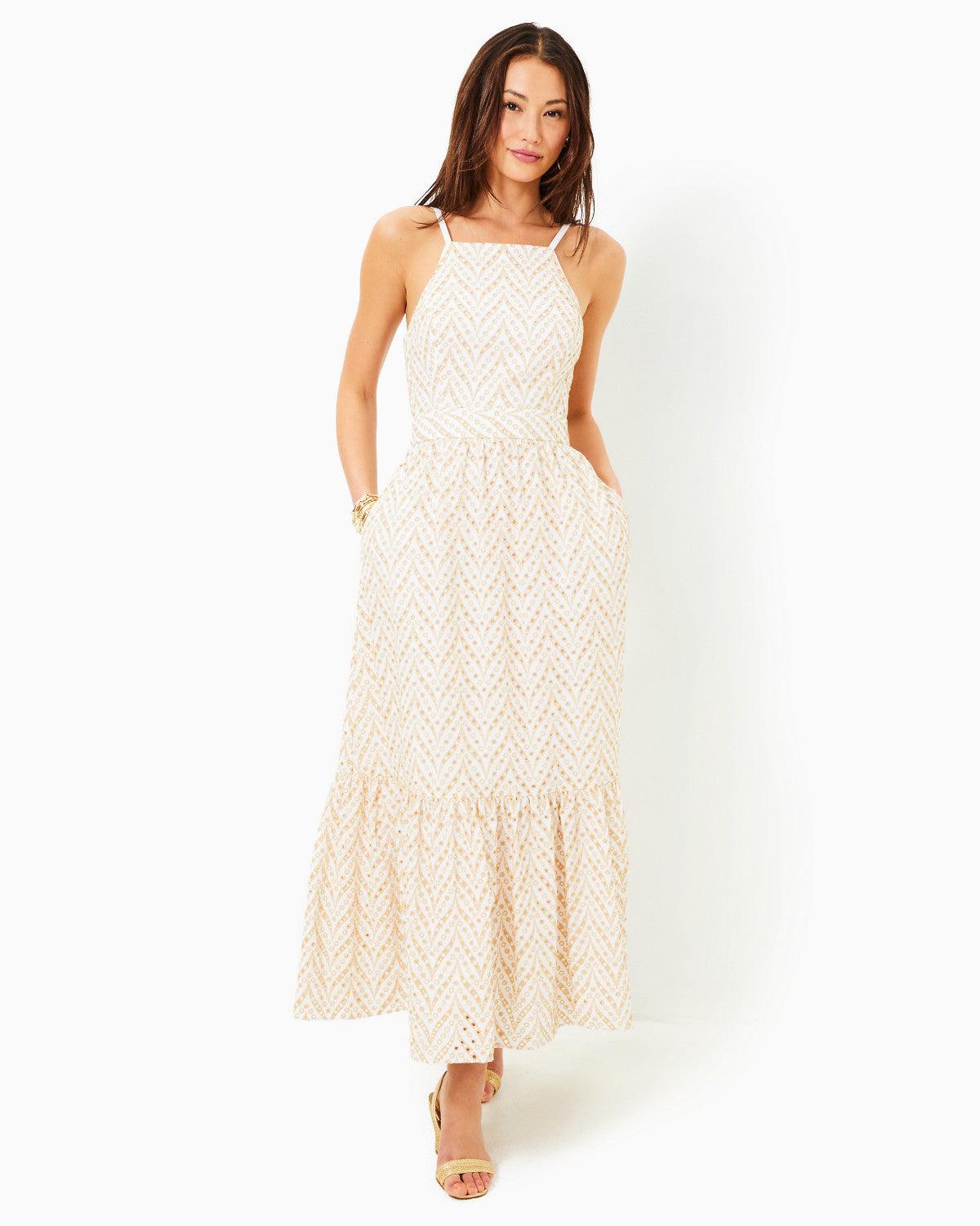 Charlese Eyelet Halter Maxi Dress