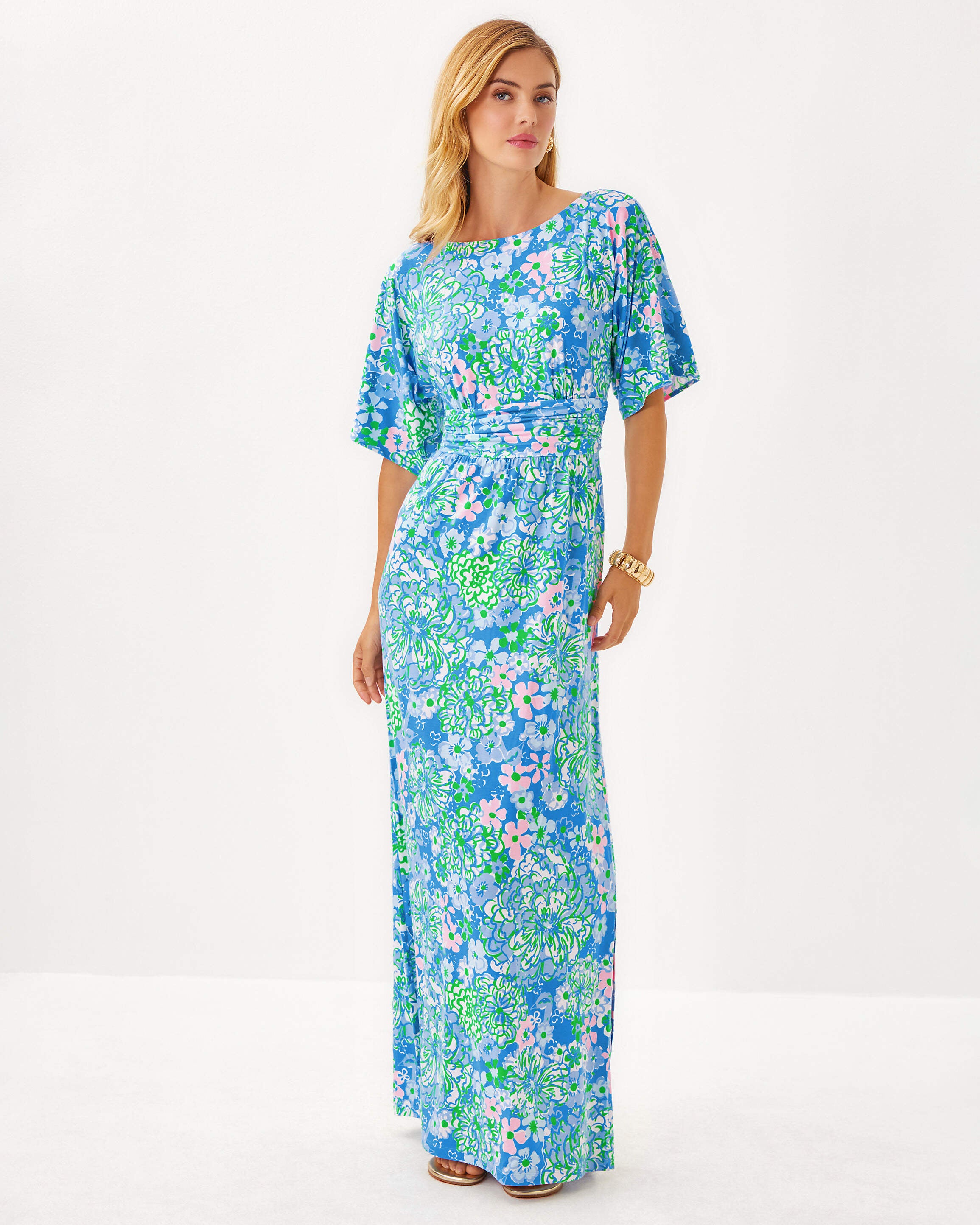 Women's Parigi Boat Neck Maxi Dress in Blue
