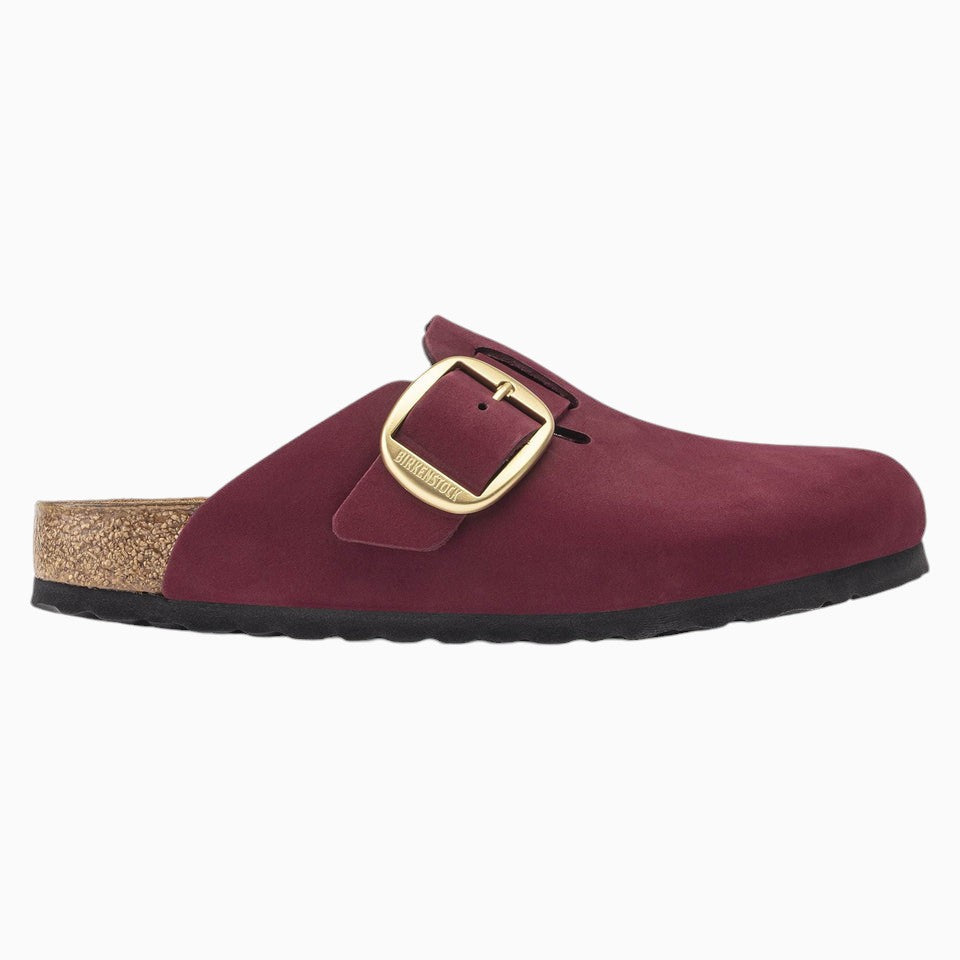 Birkenstock Boston Big Buckle Nubuck Leather in Maroon