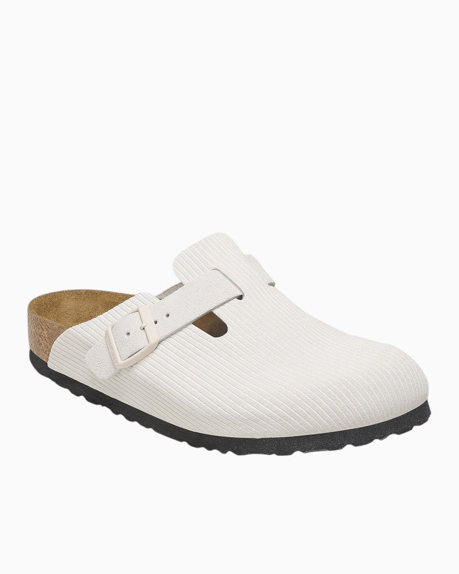 Birkenstock Boston Suede Embossed in Corduroy Antique White