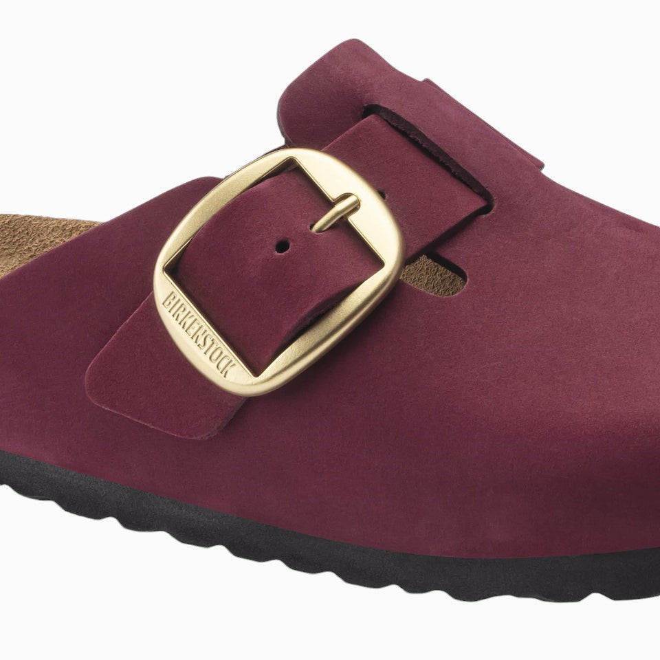 Birkenstock Boston Big Buckle Nubuck Leather in Maroon