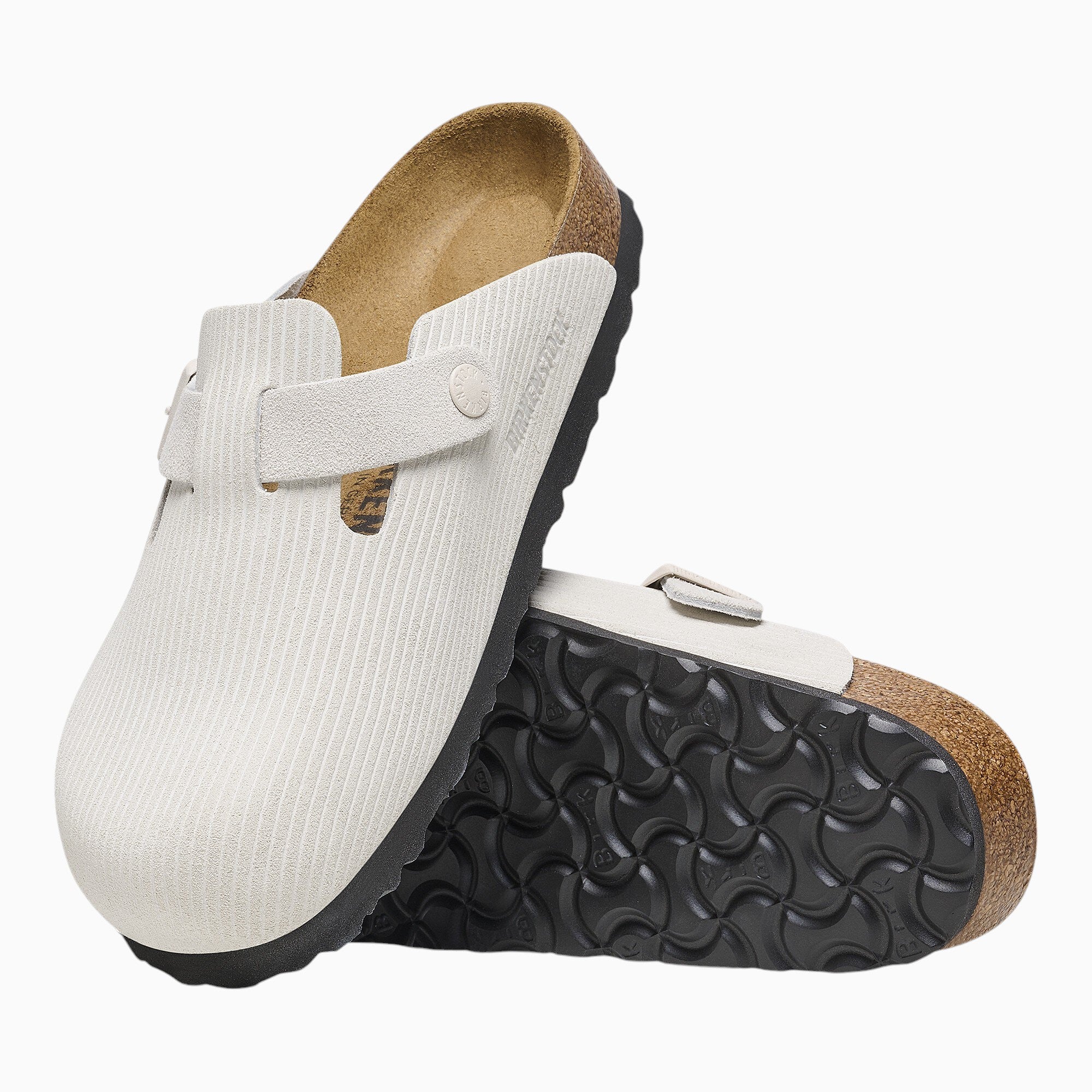 Birkenstock Boston Suede Embossed in Corduroy Antique White