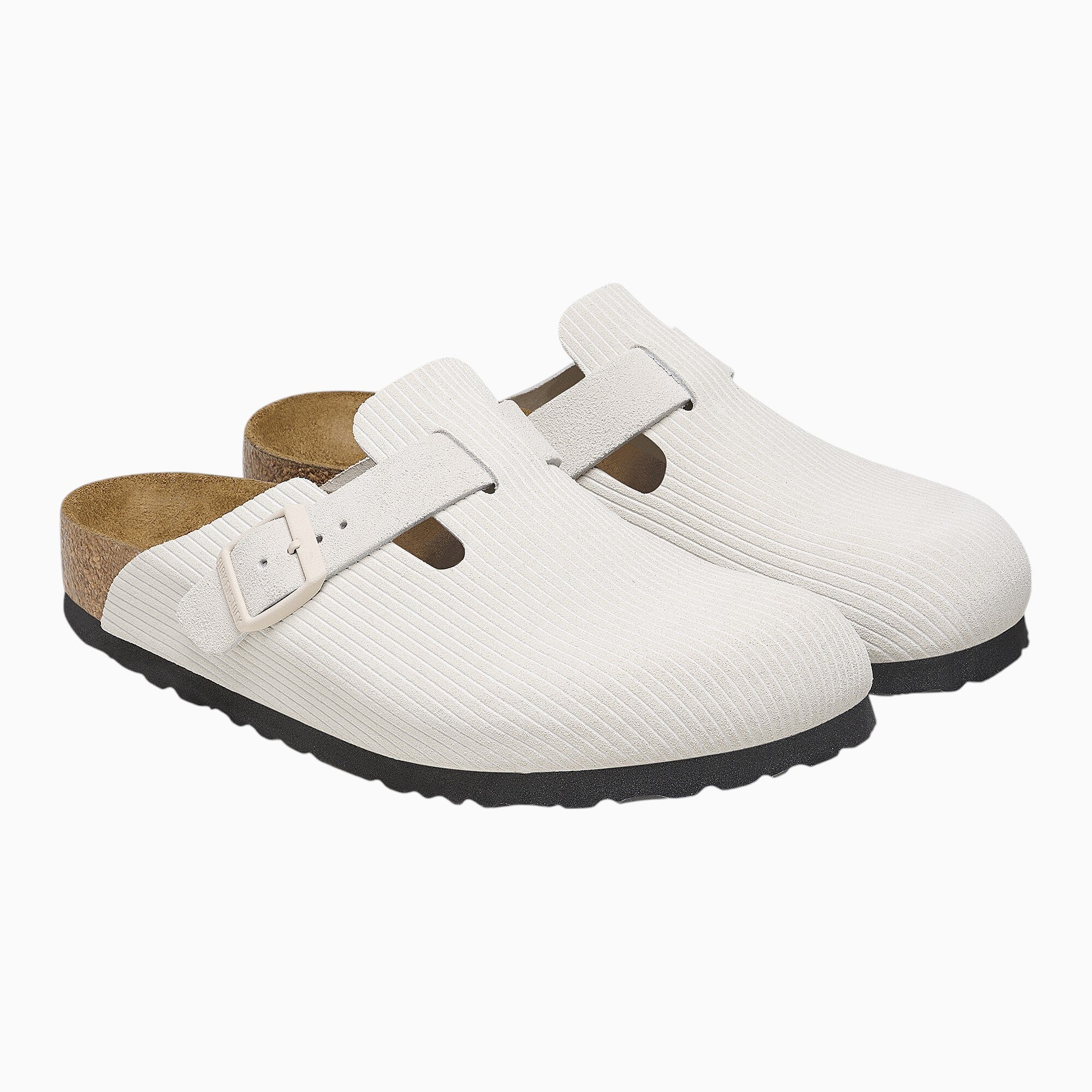 Birkenstock Boston Suede Embossed in Corduroy Antique White