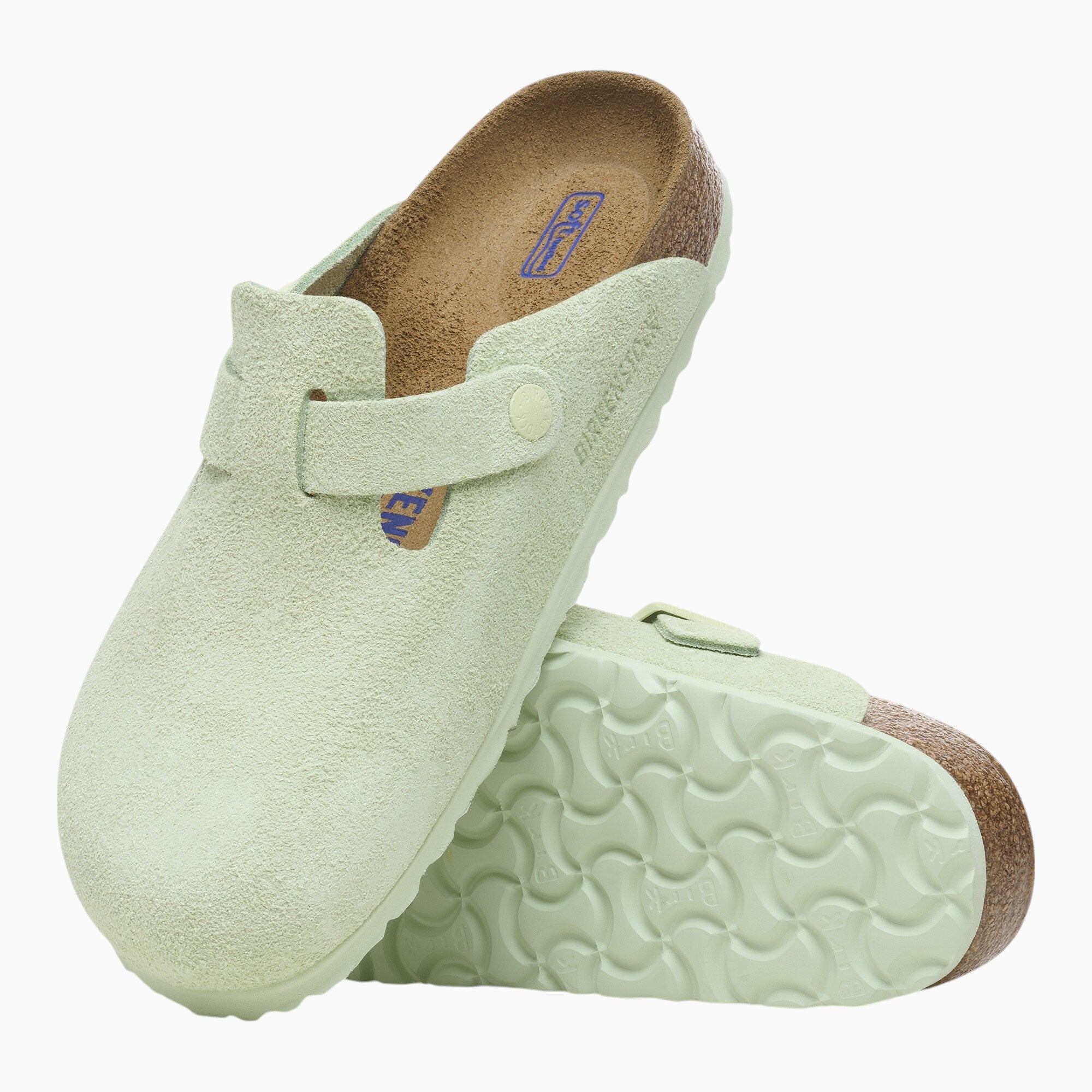 Birkenstock Boston Soft Footbed Suede Leather in Faded Lime
