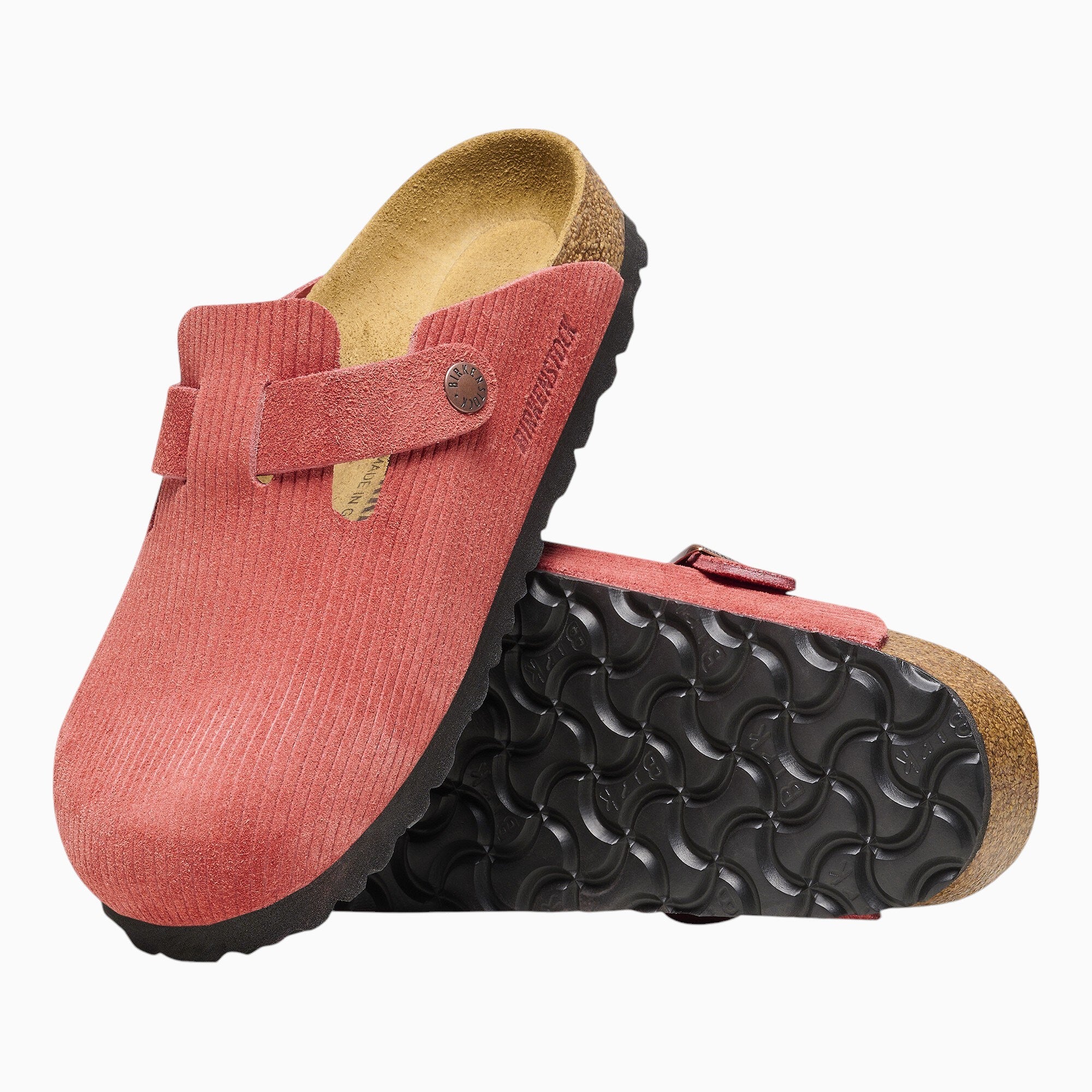 Birkenstock Boston Corduroy Suede Embossed in Sienna Red