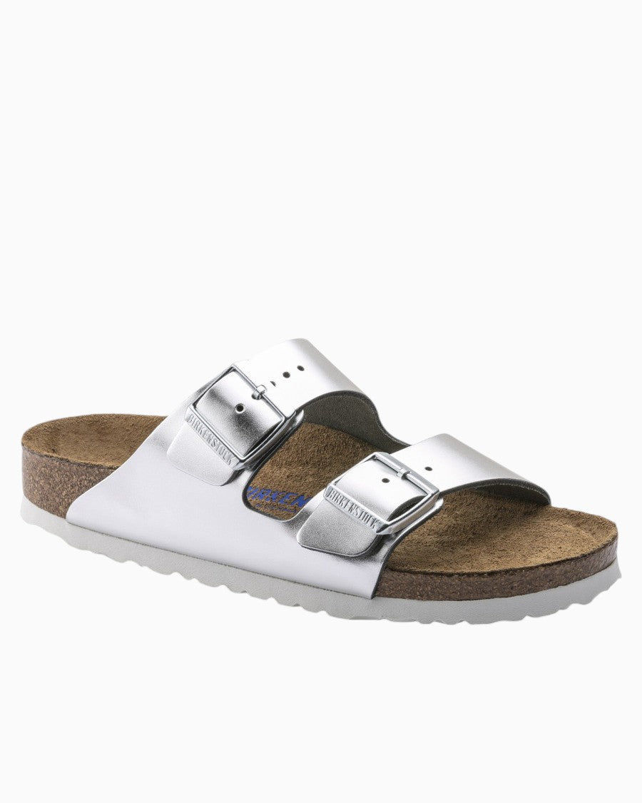 Birkenstock Arizona Soft Footbed Leather in Metallic Silver