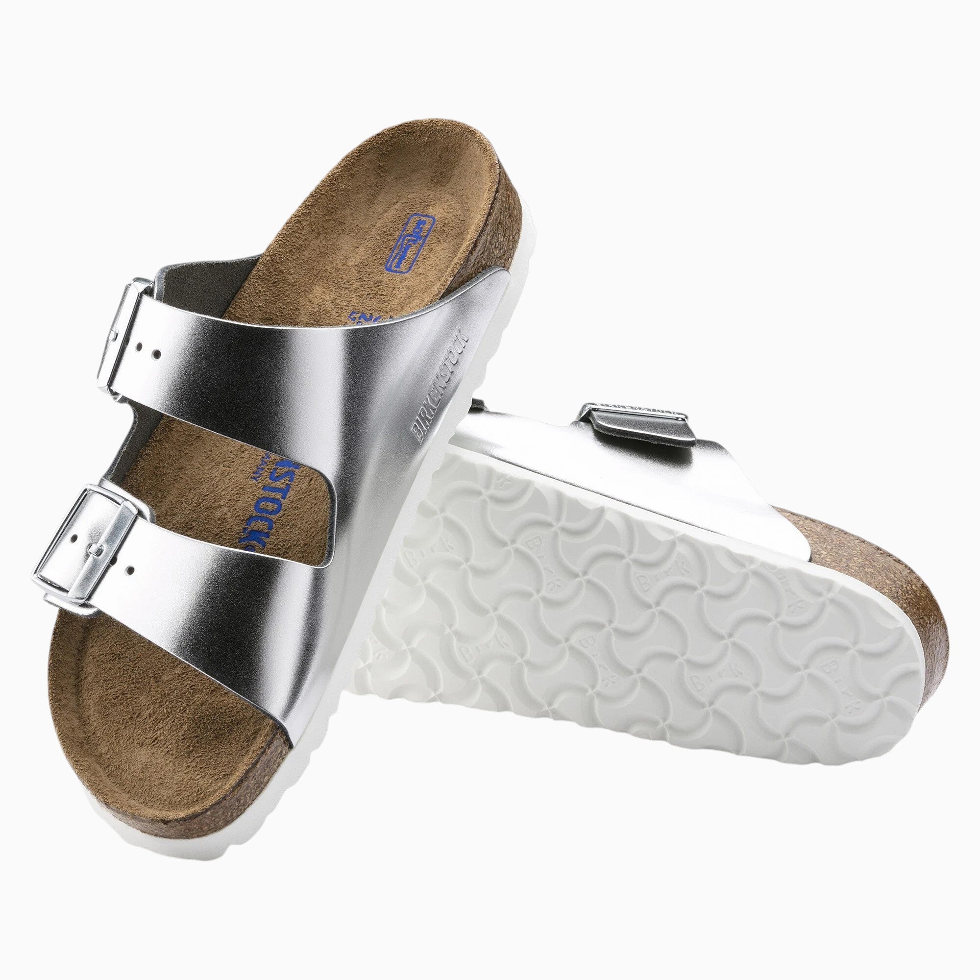 Birkenstock Arizona Soft Footbed Leather in Metallic Silver