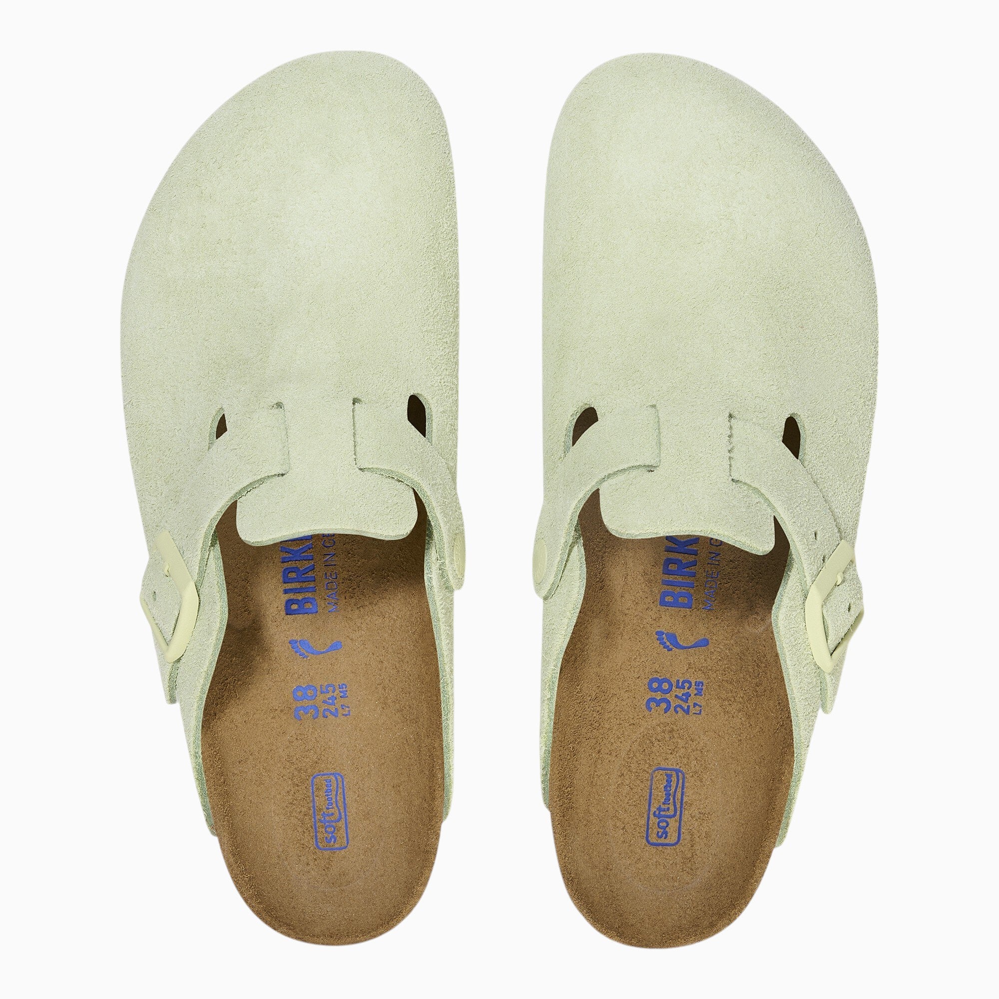 Birkenstock Boston Soft Footbed Suede Leather in Faded Lime
