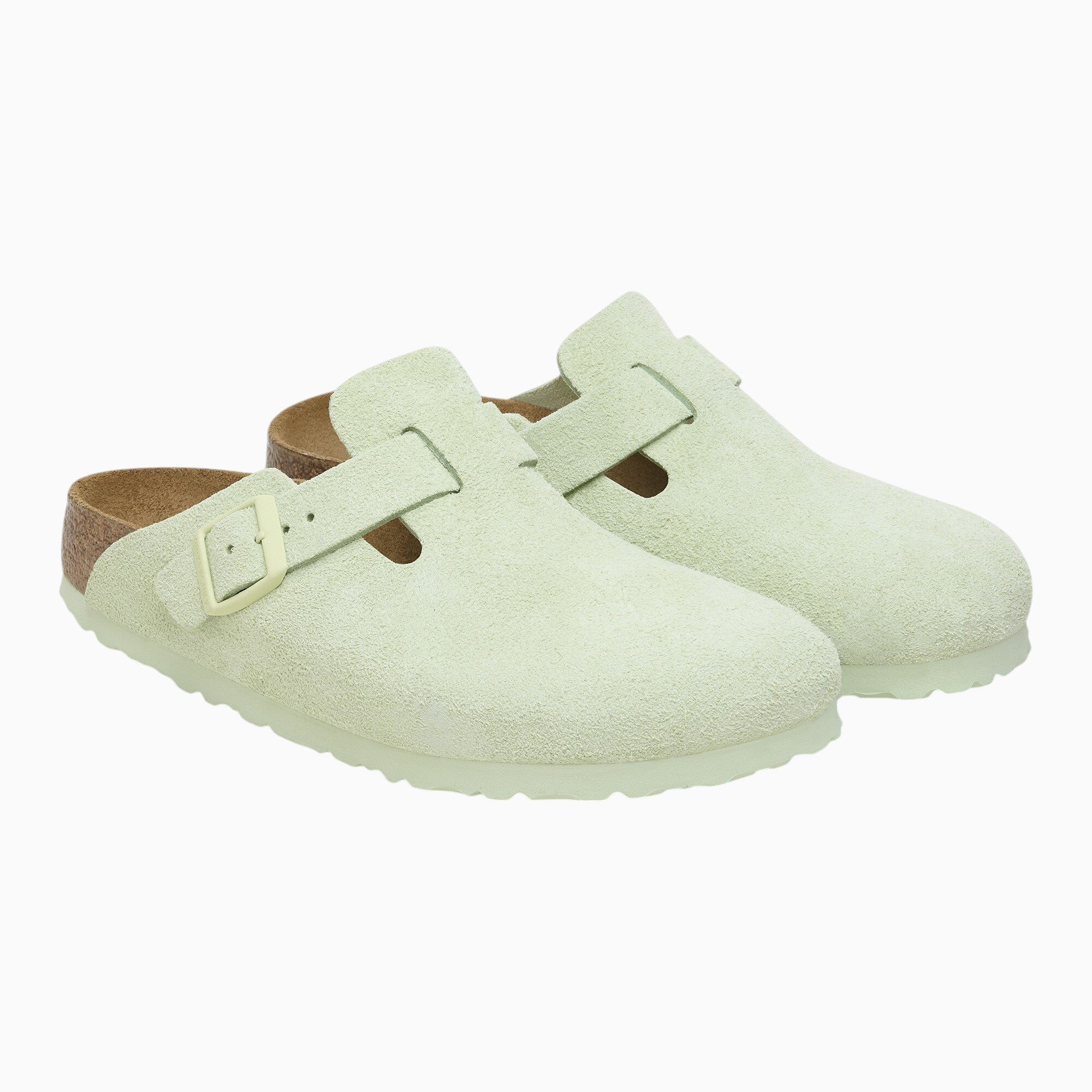 Birkenstock Boston Soft Footbed Suede Leather in Faded Lime
