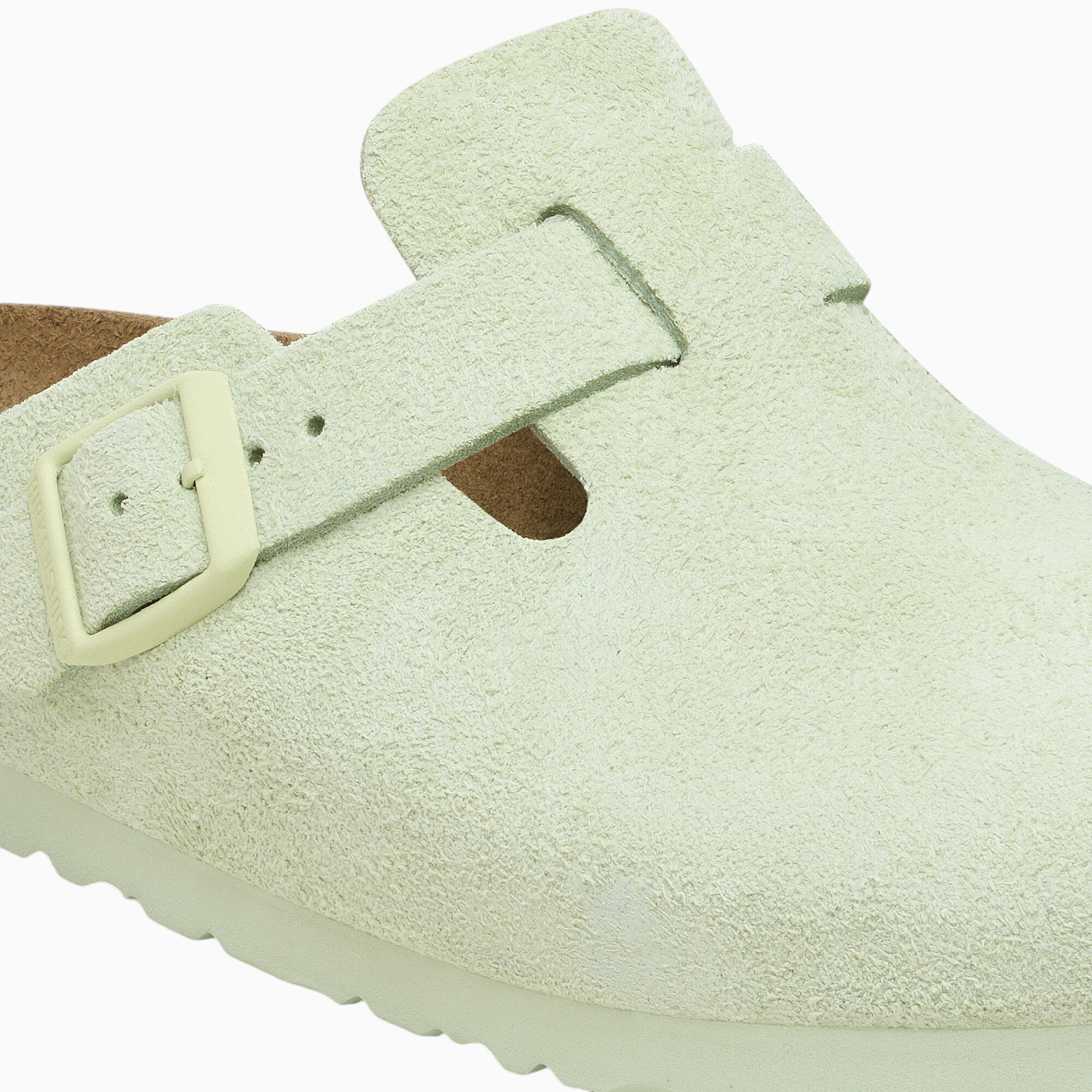 Birkenstock Boston Soft Footbed Suede Leather in Faded Lime
