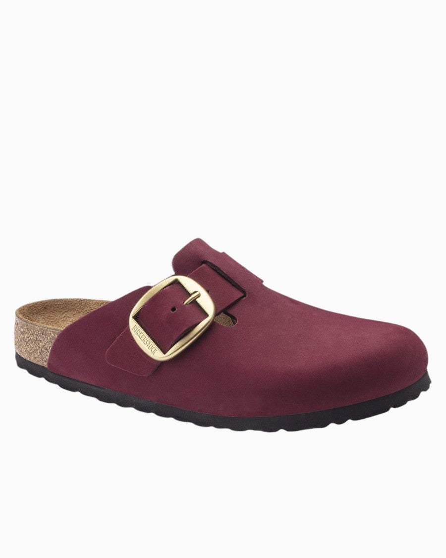 Birkenstock Boston Big Buckle Nubuck Leather in Maroon