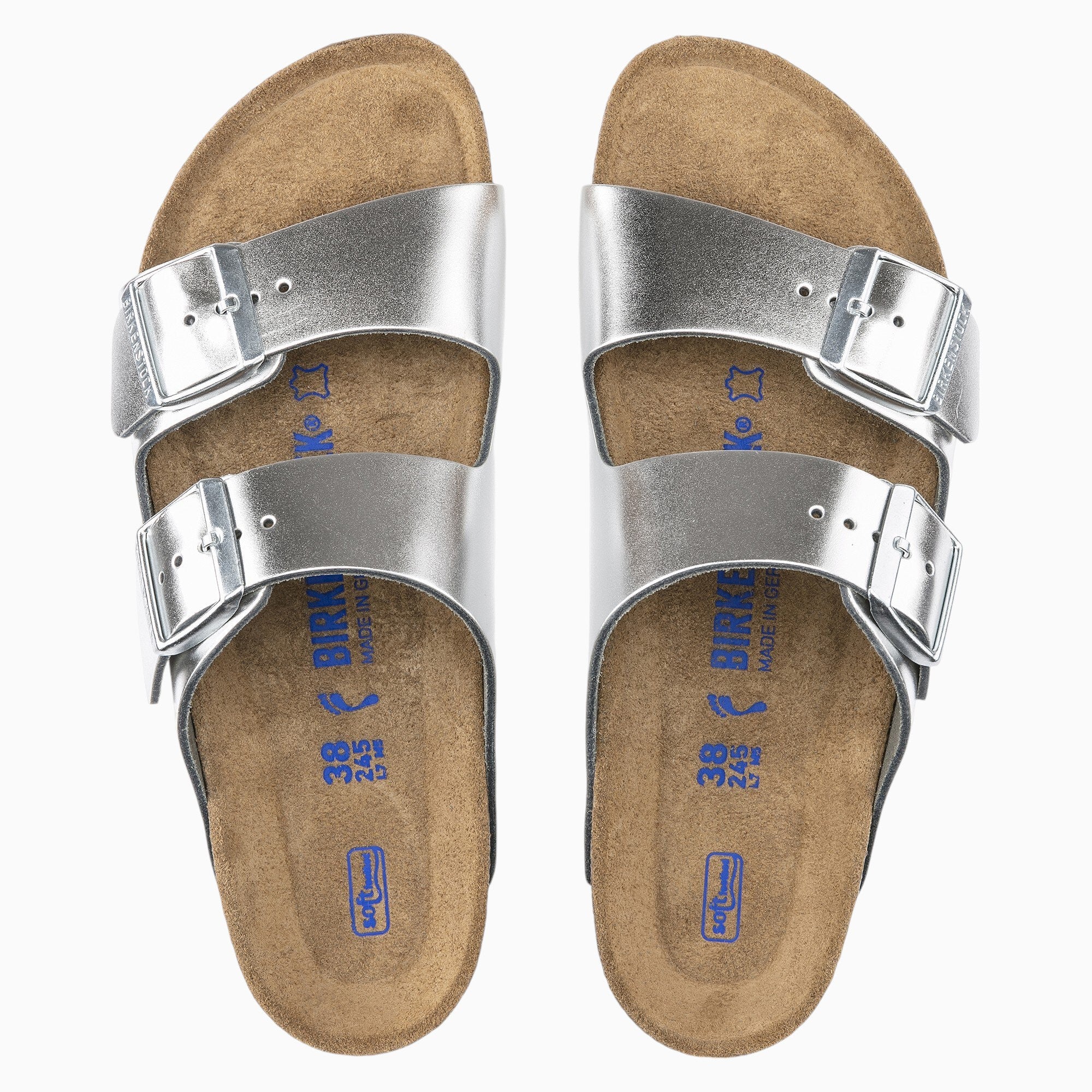 Birkenstock Arizona Soft Footbed Leather in Metallic Silver