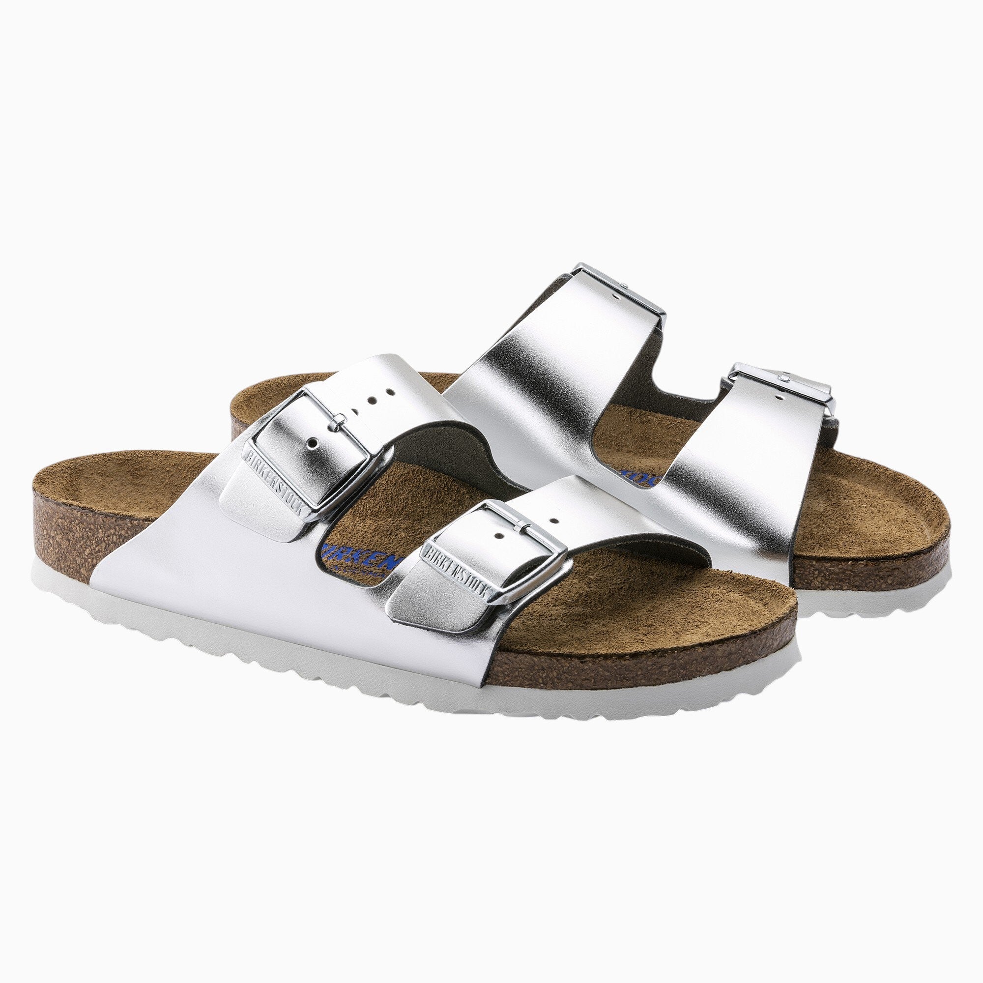 Birkenstock Arizona Soft Footbed Leather in Metallic Silver