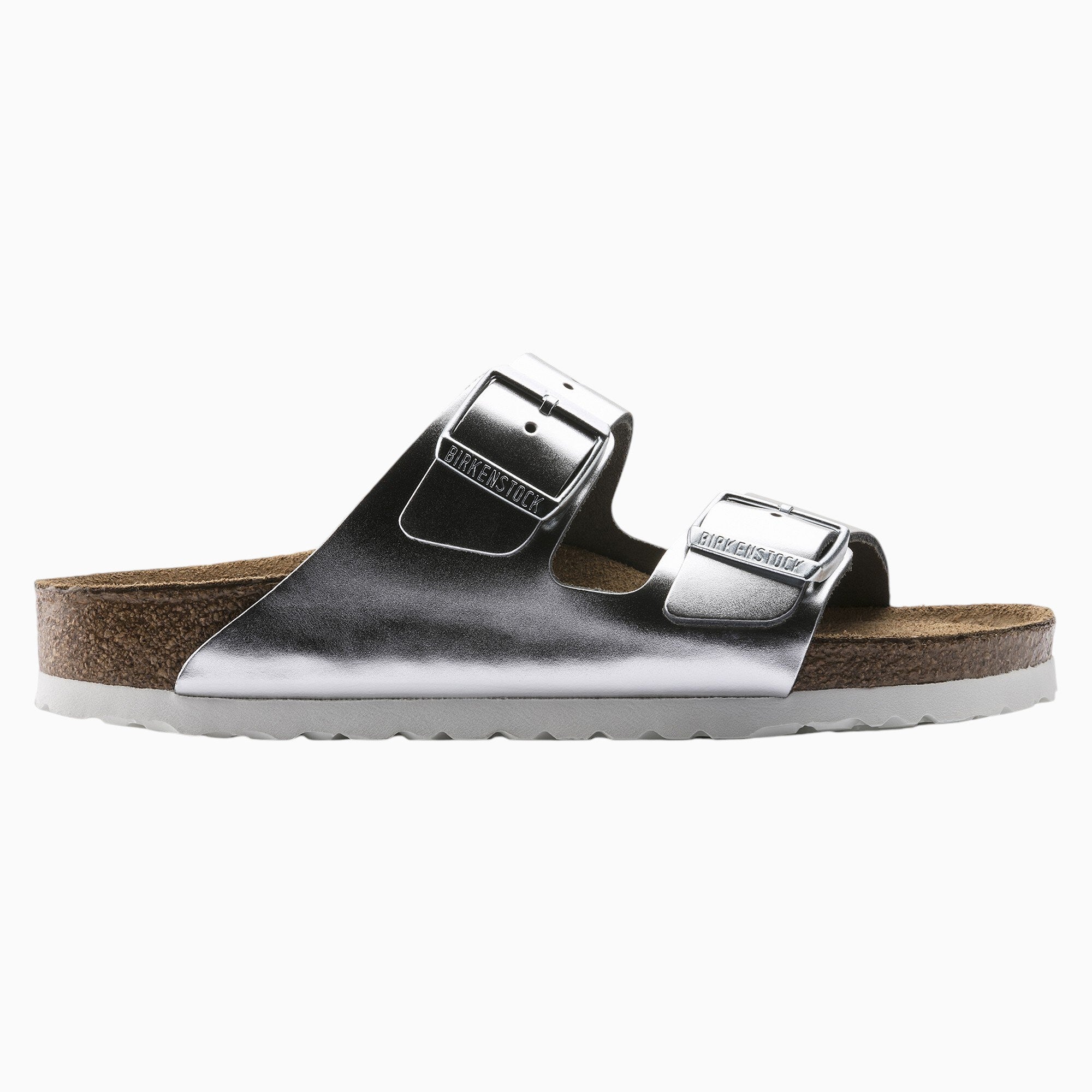 Birkenstock Arizona Soft Footbed Leather in Metallic Silver