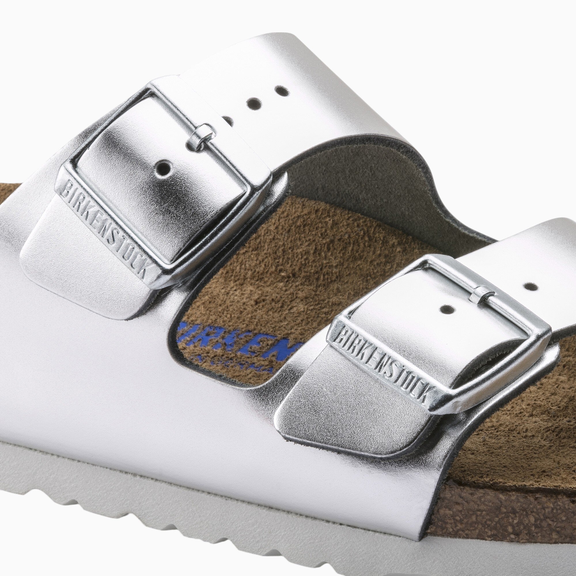 Birkenstock Arizona Soft Footbed Leather in Metallic Silver