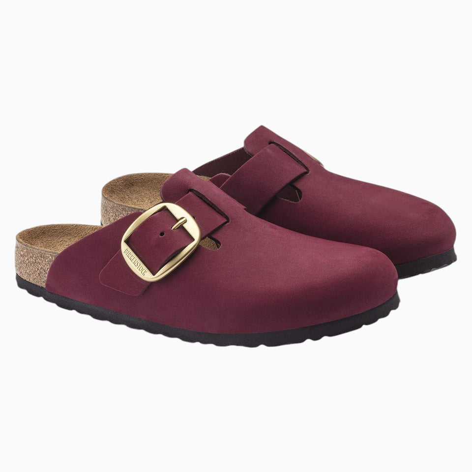 Birkenstock Boston Big Buckle Nubuck Leather in Maroon