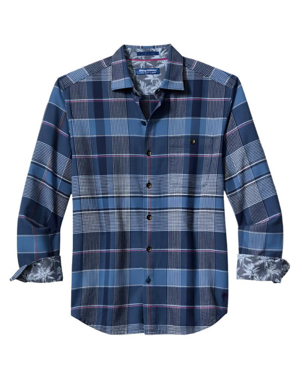 slim fit dress slacks Canyon Beach Pebble Cay Plaid Stretch Flannel Shirt L / Dockside Blue