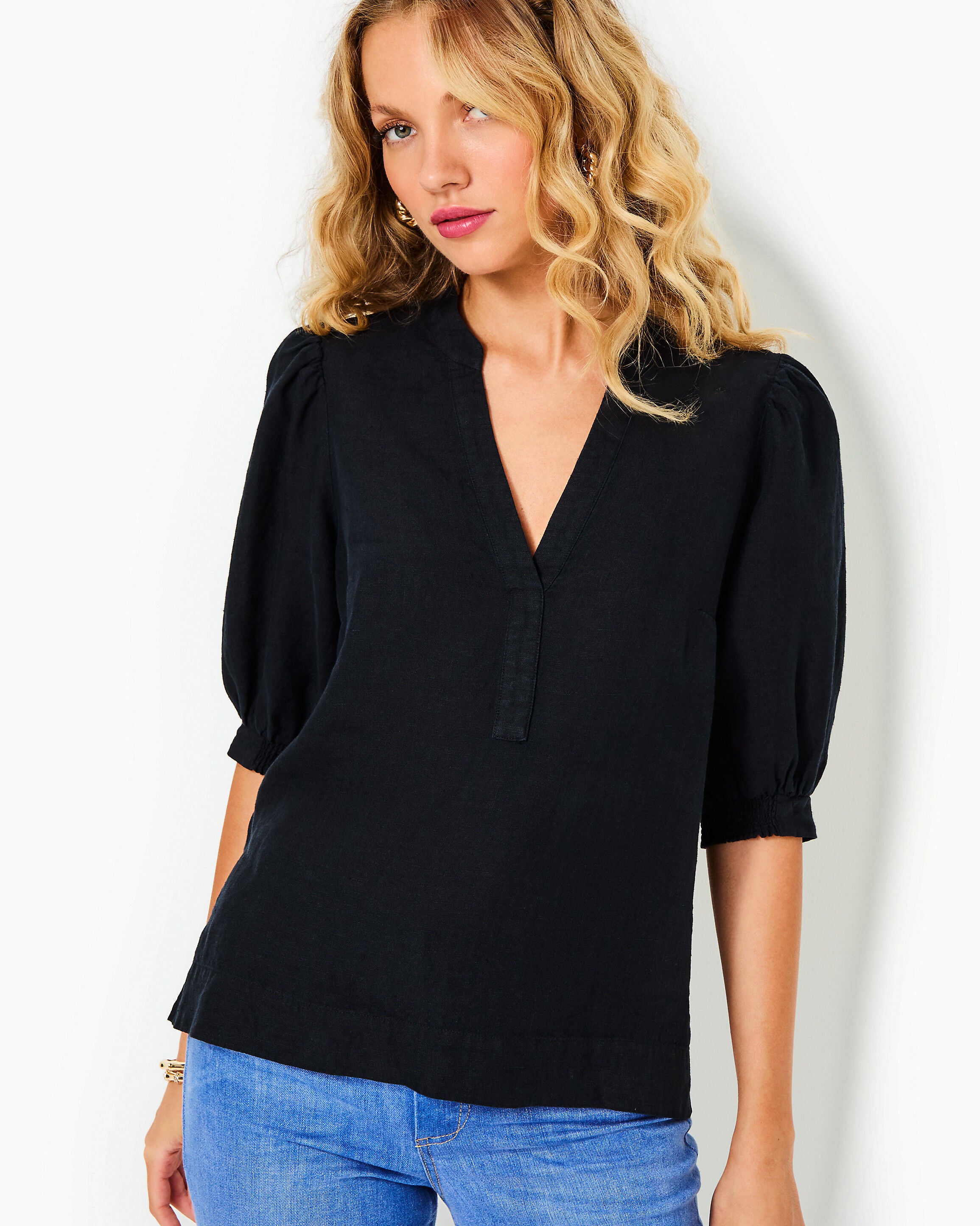 Mialeigh Elbow Sleeve Linen Top