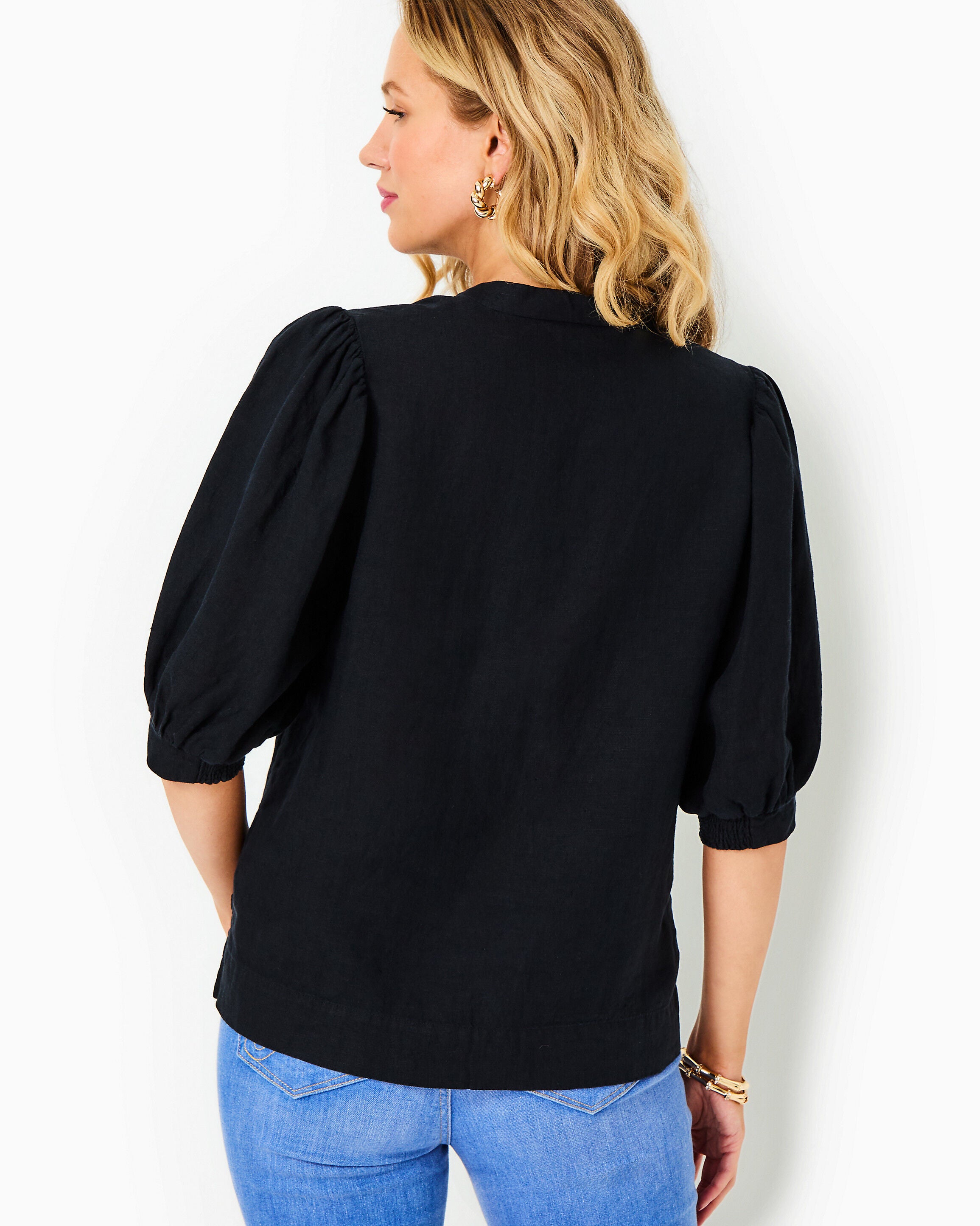 Mialeigh Elbow Sleeve Linen Top
