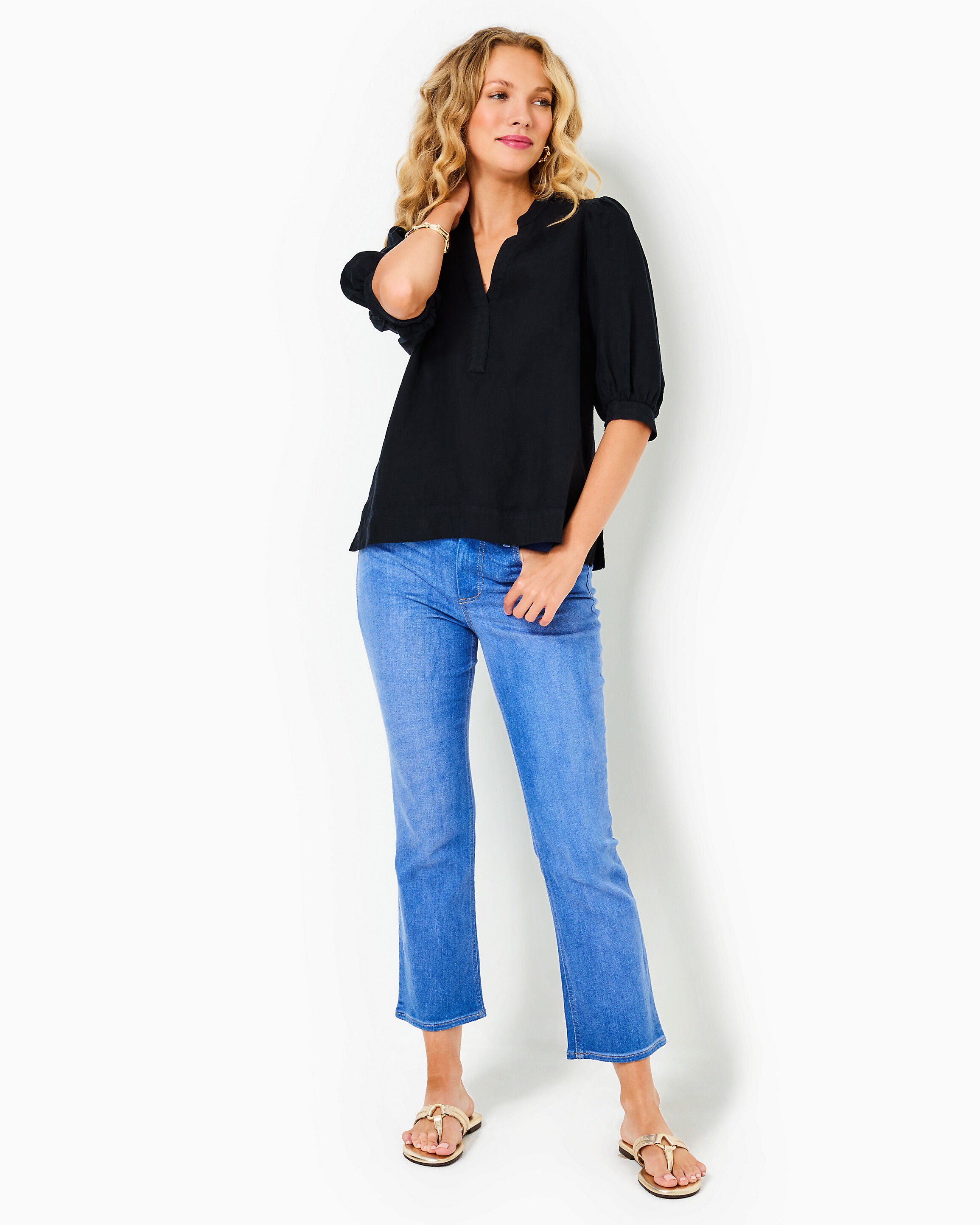 Mialeigh Elbow Sleeve Linen Top