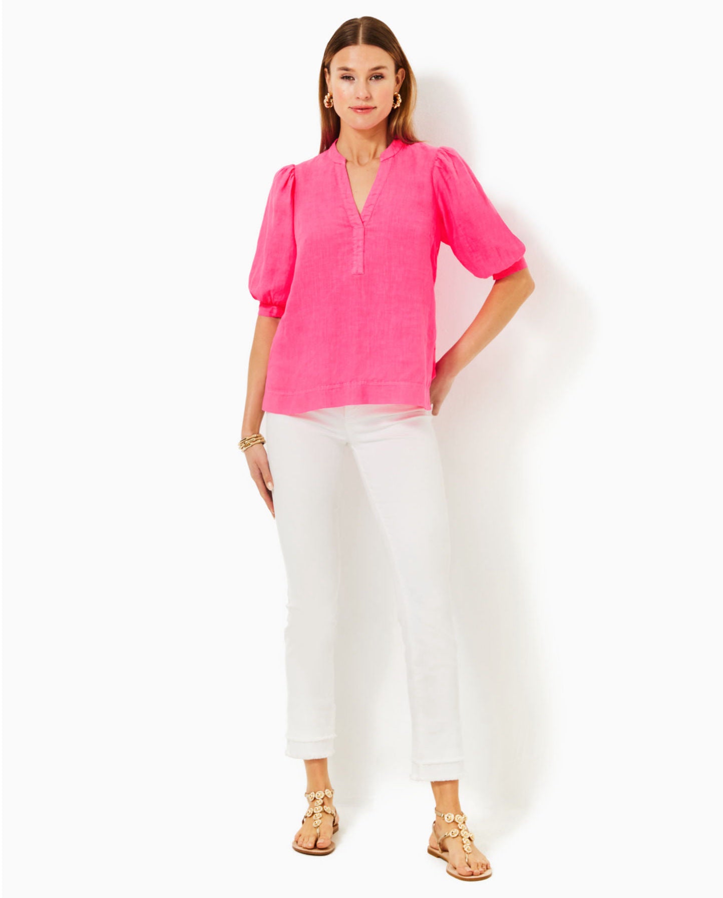 Mialeigh Elbow Sleeve Linen Top