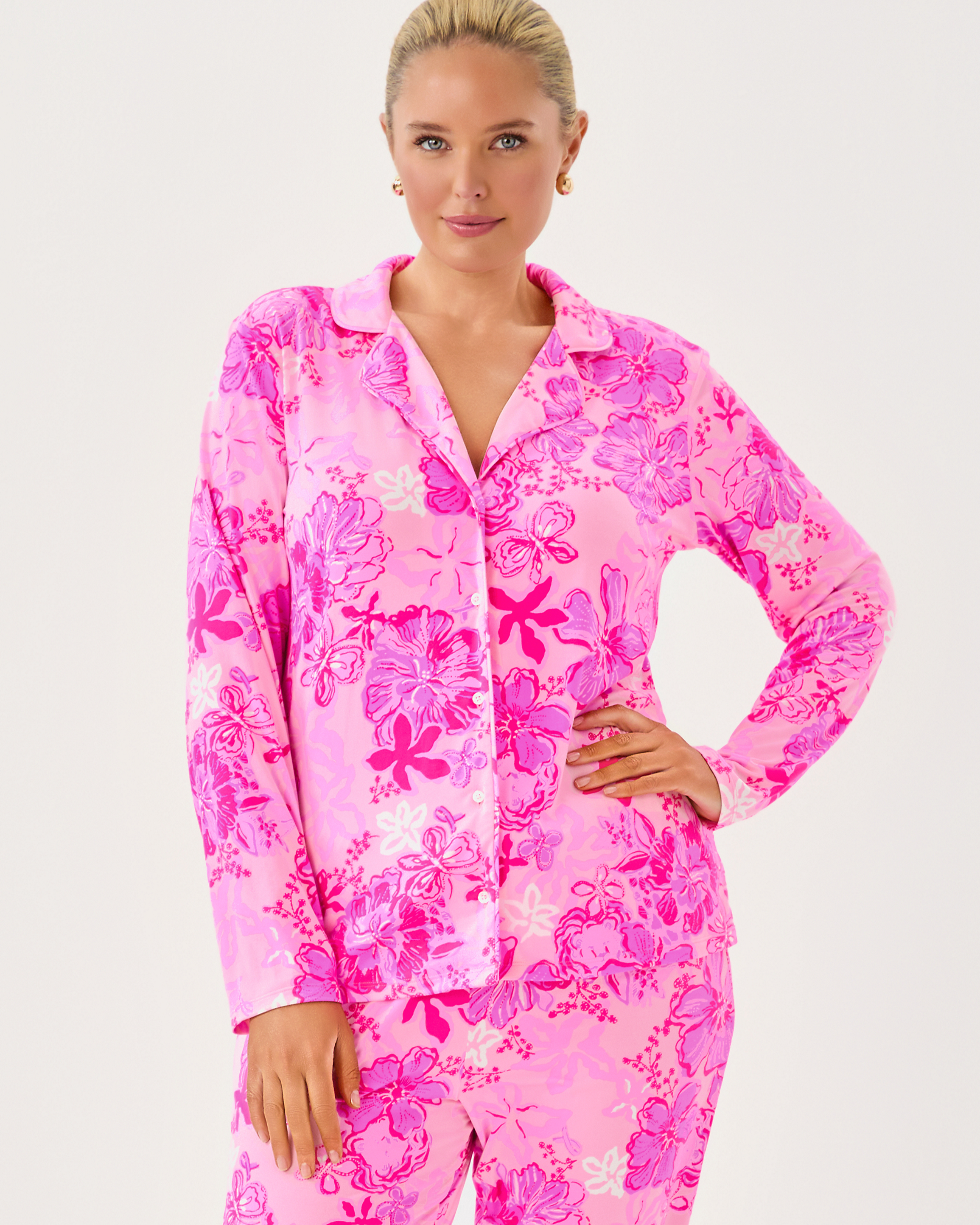 PJ Knit LS Button-up Top