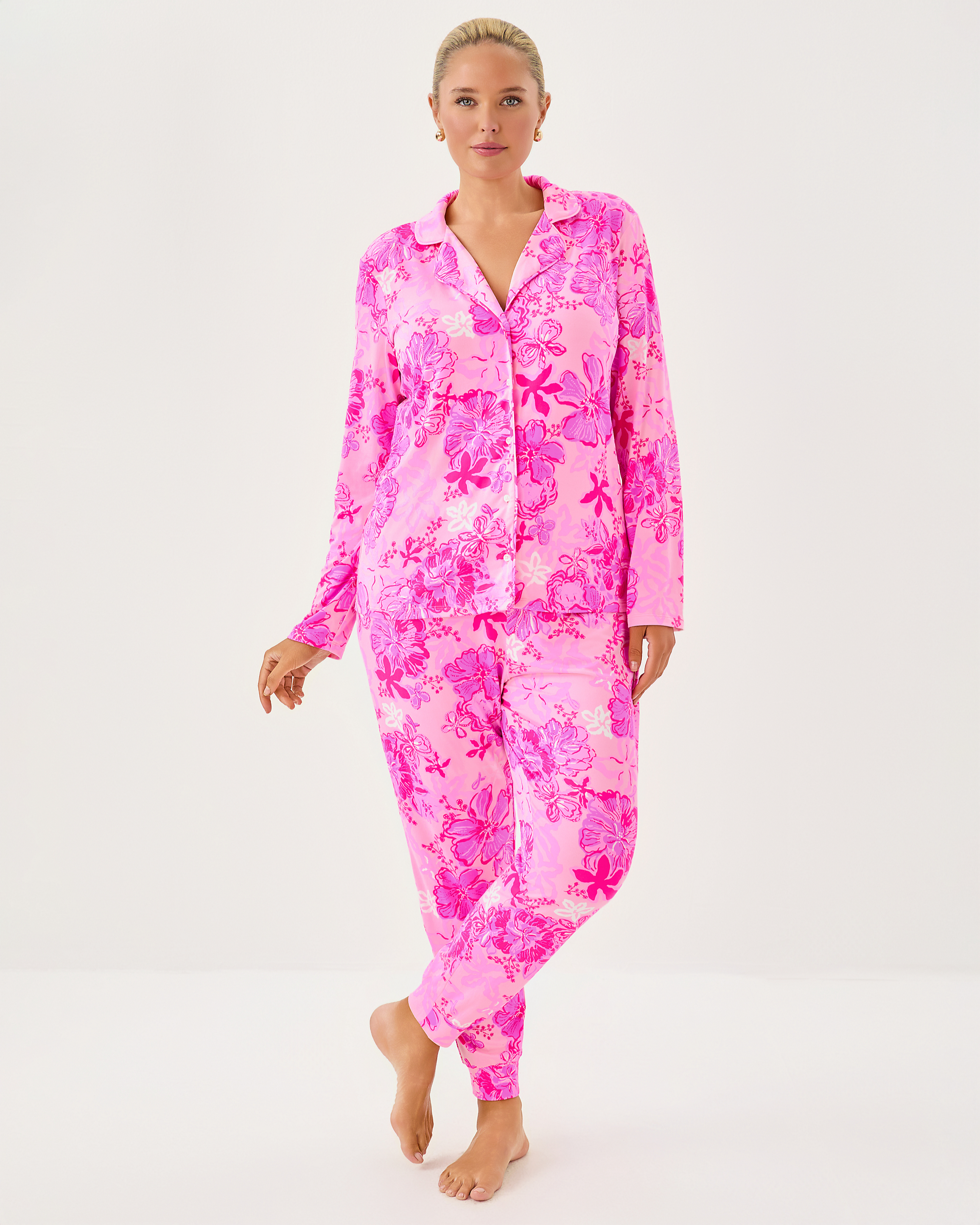 PJ Knit LS Button-up Top