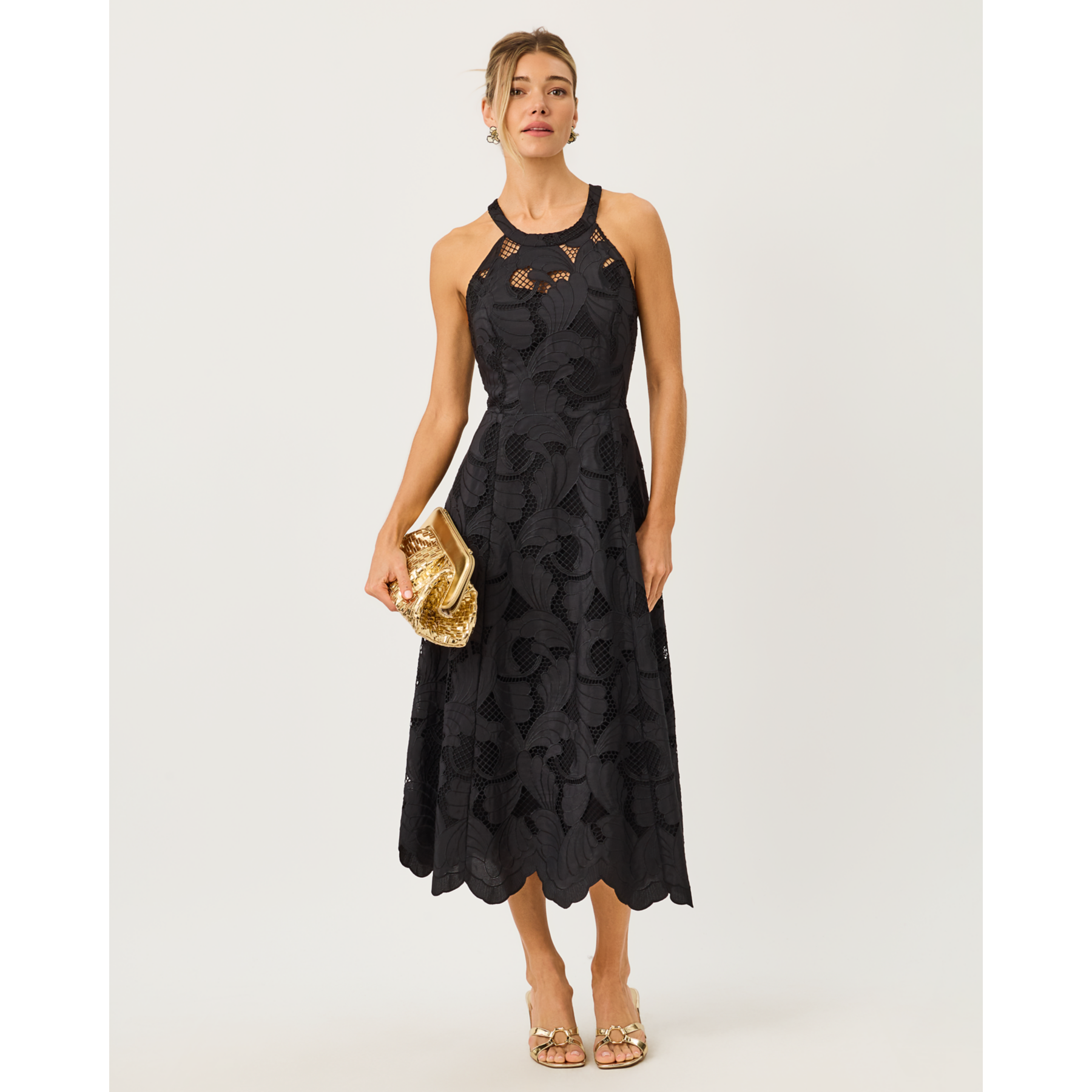 Denise Lace Midi Dress - Noir Sway With Me Scalloped Lace