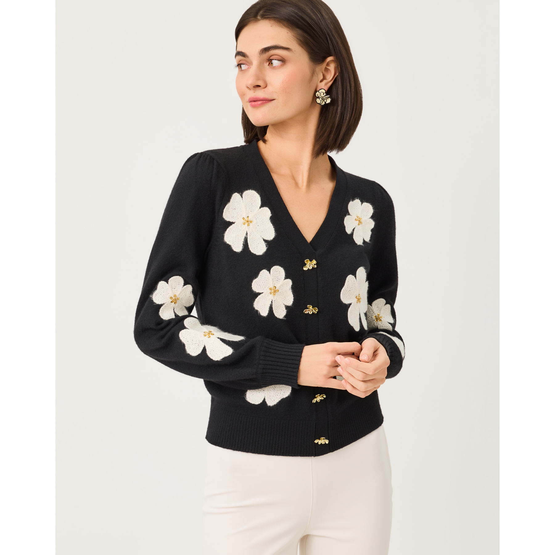 Millard Sweater - Black Big Lillys Flower Embroidery