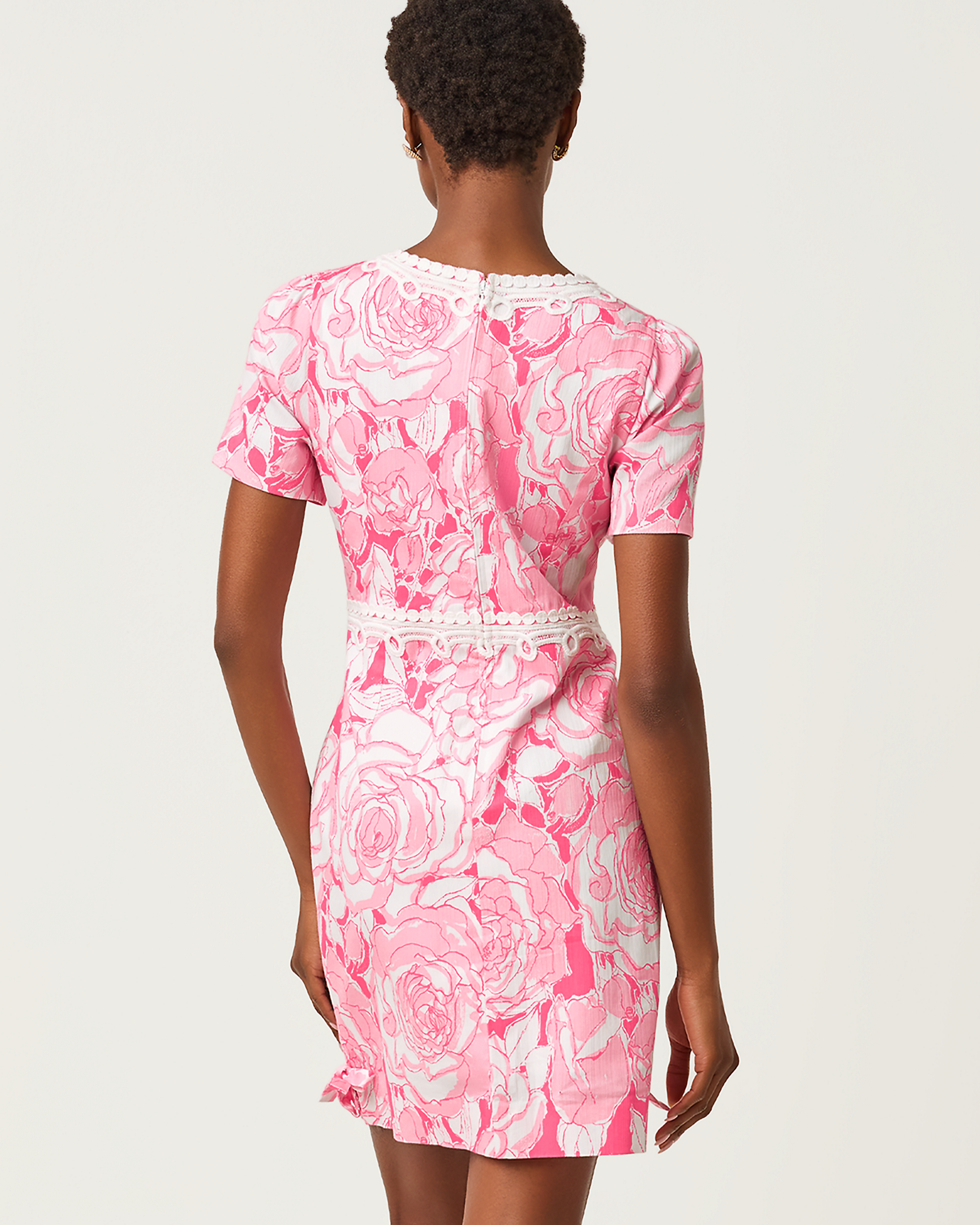 pink short sleeve shift dress Bubblegum Pink Jewel Embellished Puff Sleeve Shift Dress
