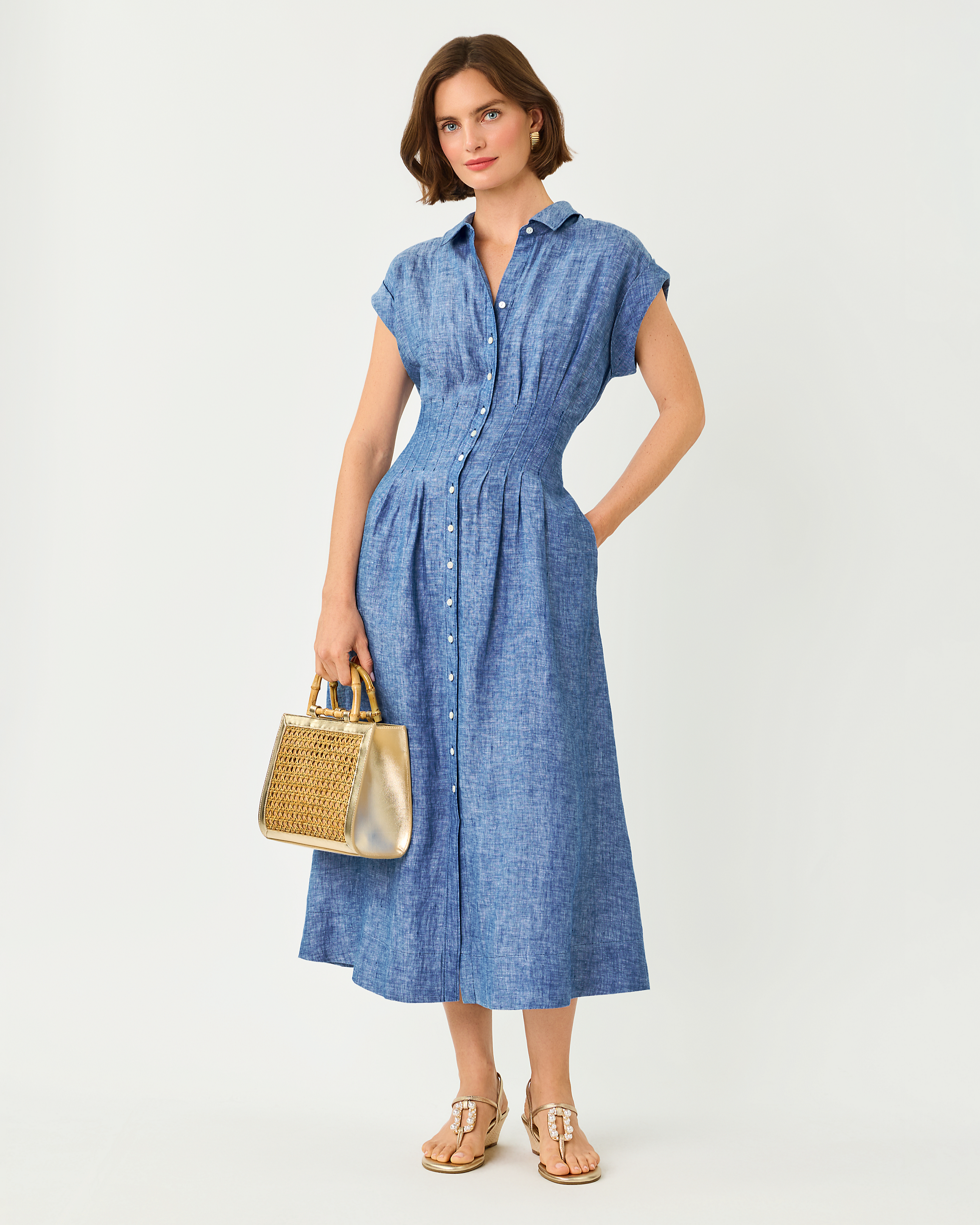 TONYA LINEN MIDI SHIRTDRESS
