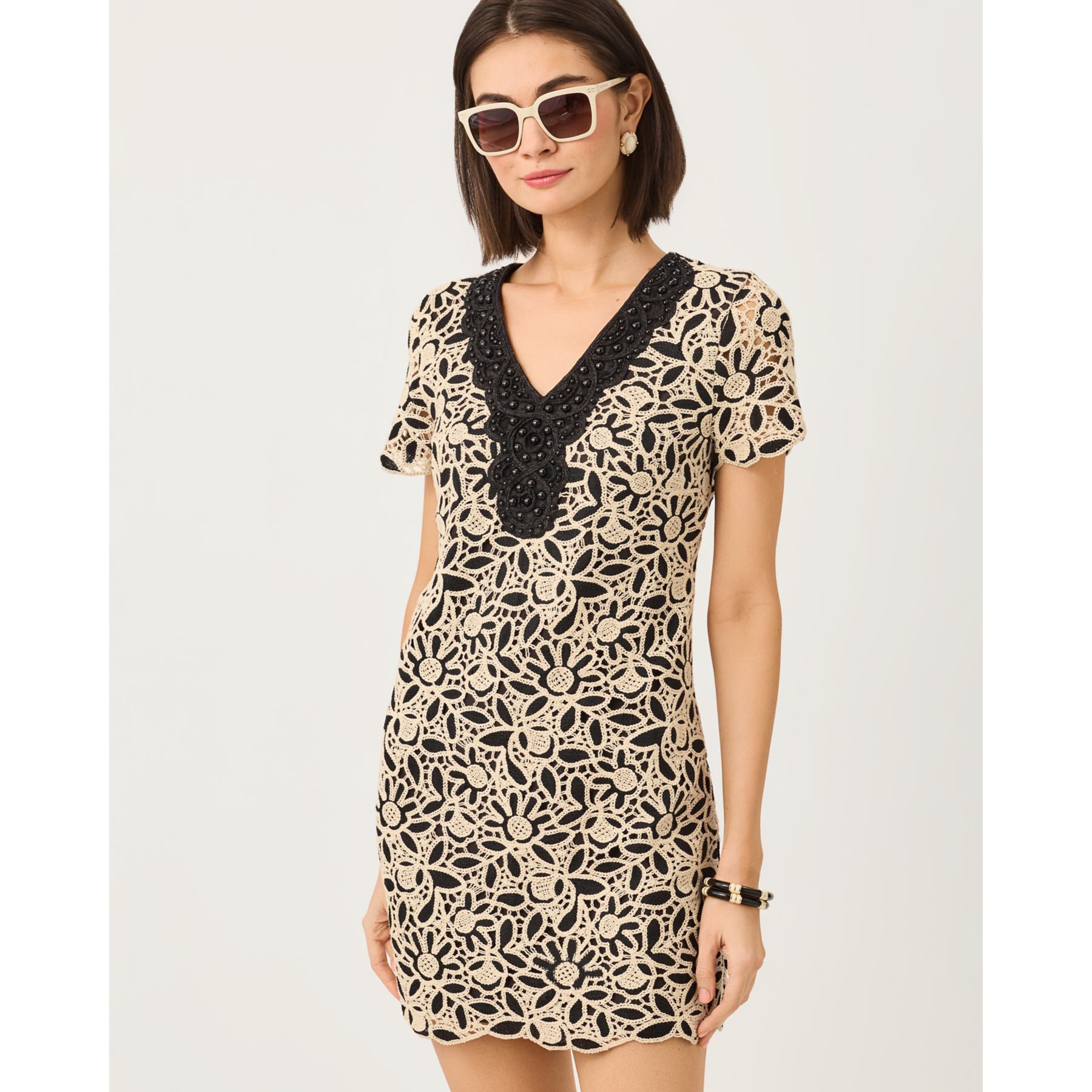 Charla Dress - Coconut Blushing Blooms Two Tone Crochet