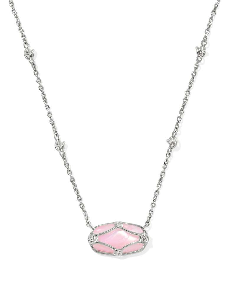 Elisa Lattice Frame Short Pendant Necklace In Silver Blush Ivory Mother Of Pearl