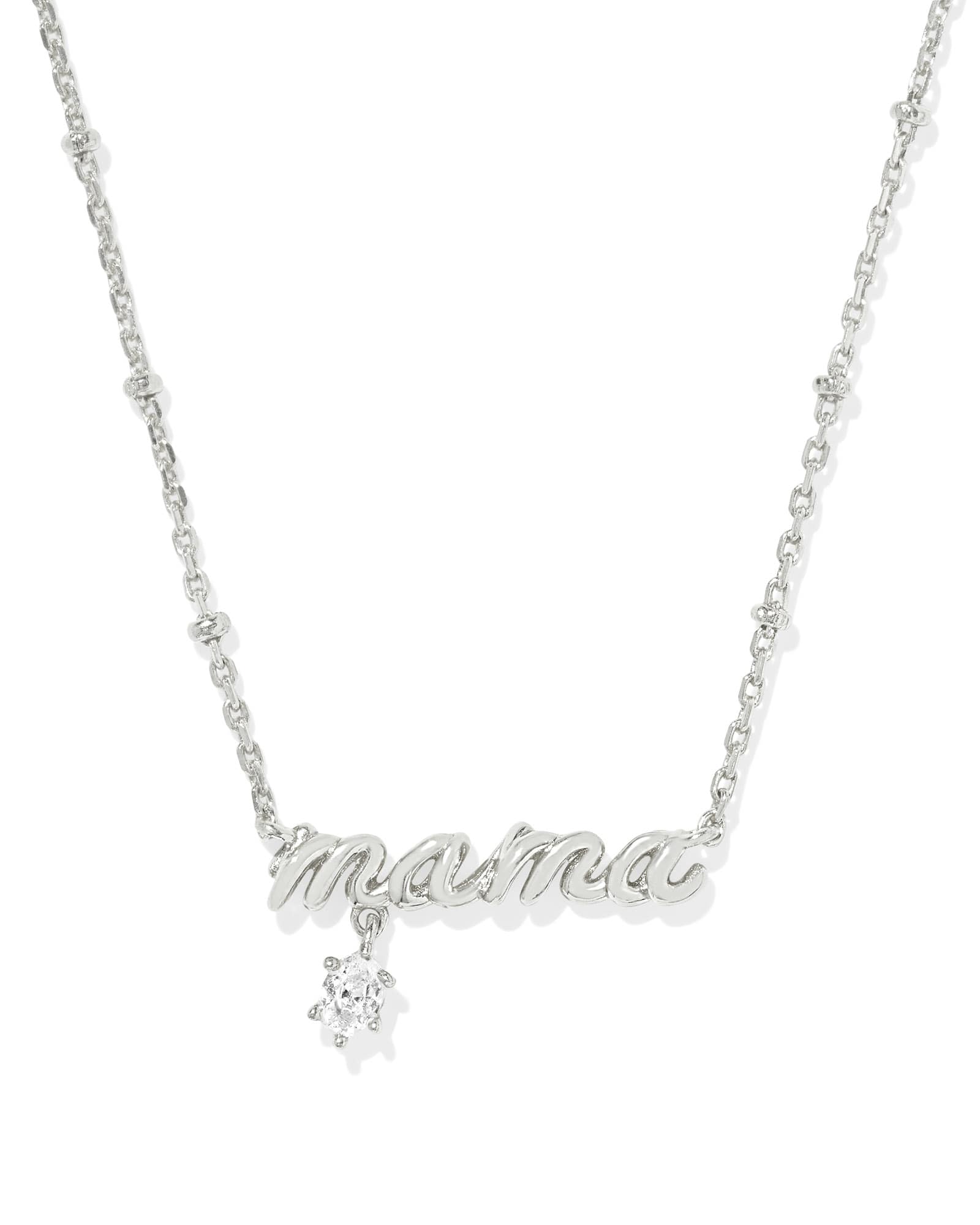 Mama Crystal Short Pendant Necklace In Silver