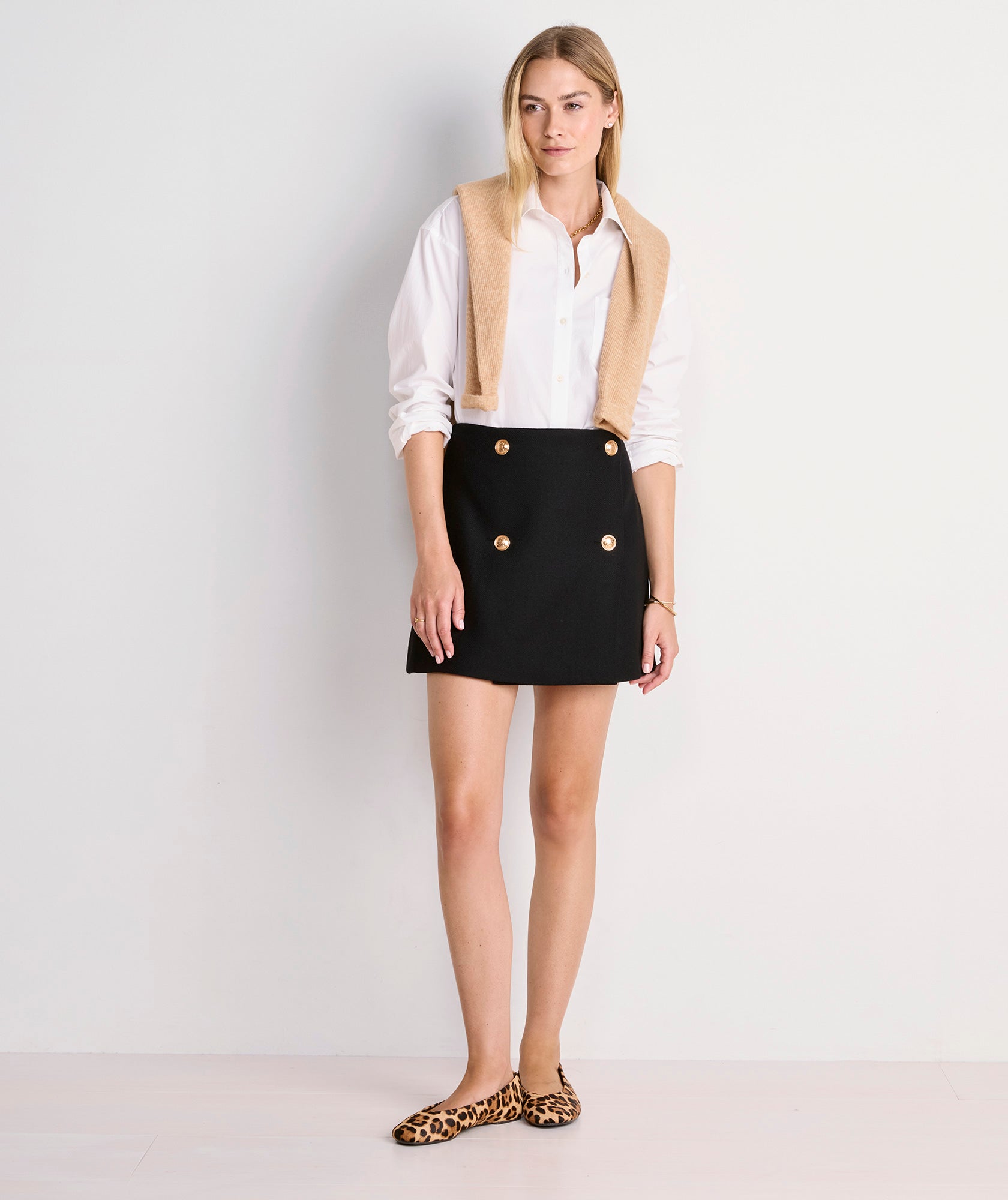 Wool Button-Front Mini Skirt