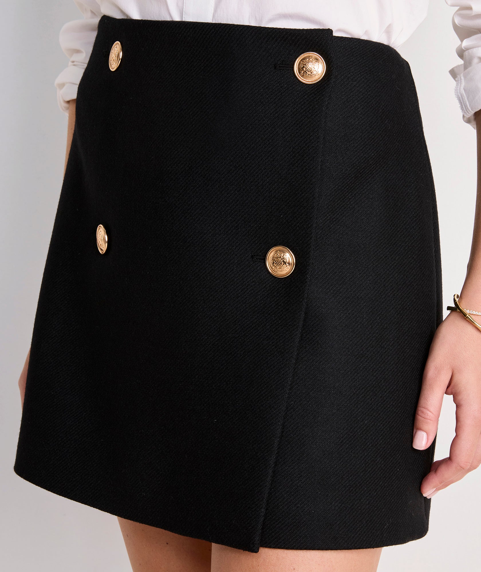 Wool Button-Front Mini Skirt