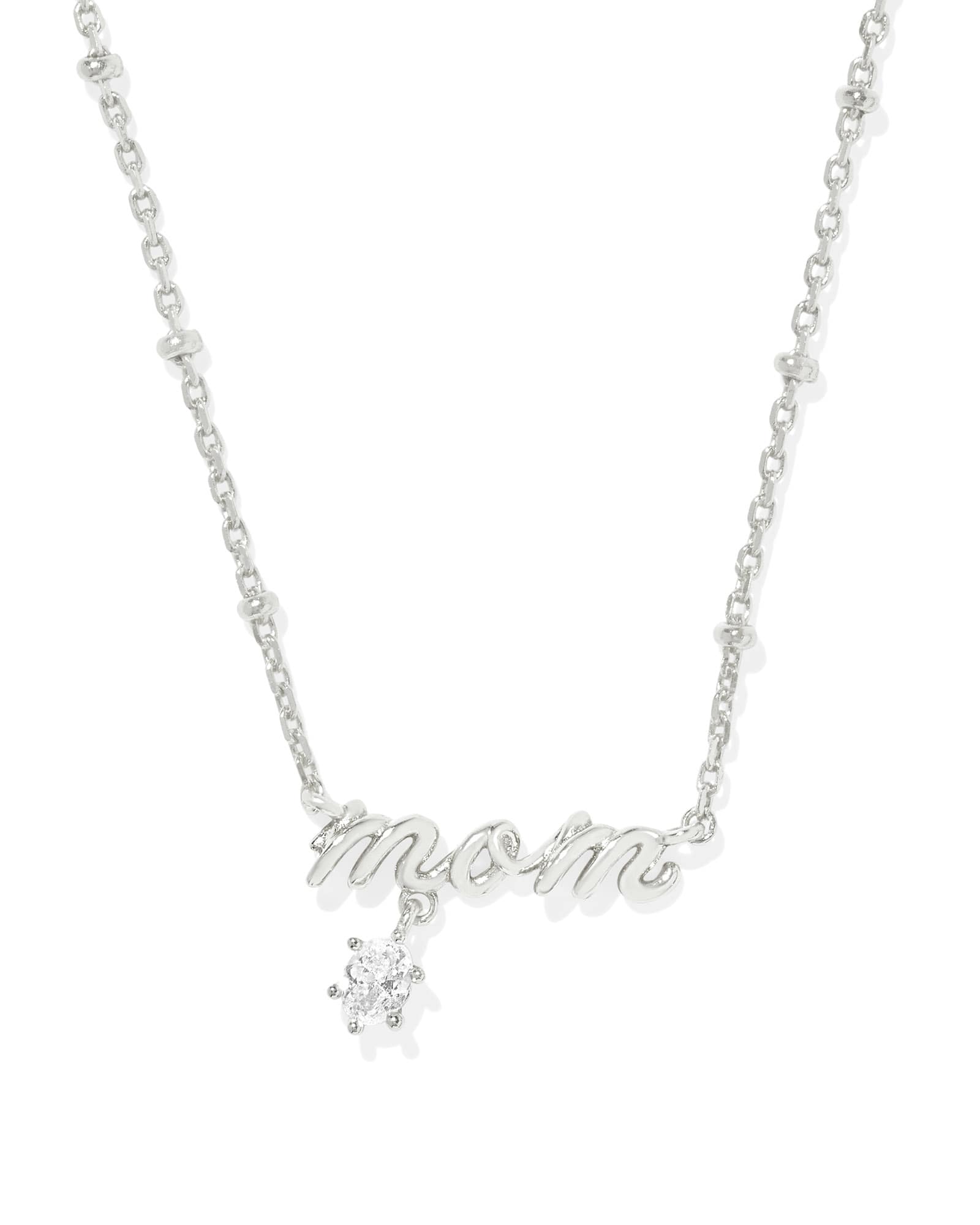 Mom Crystal Short Pendant Necklace In Silver