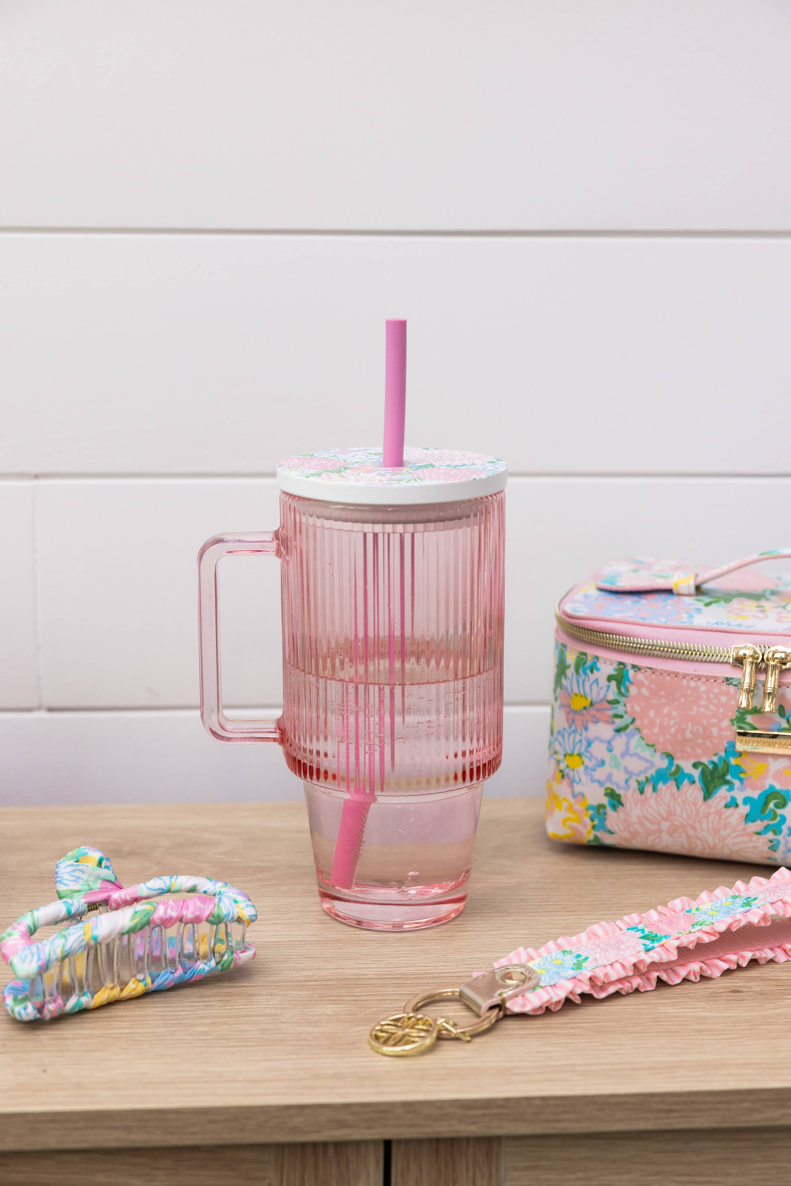 Glass Tumbler with Straw, Lilly Garden Home