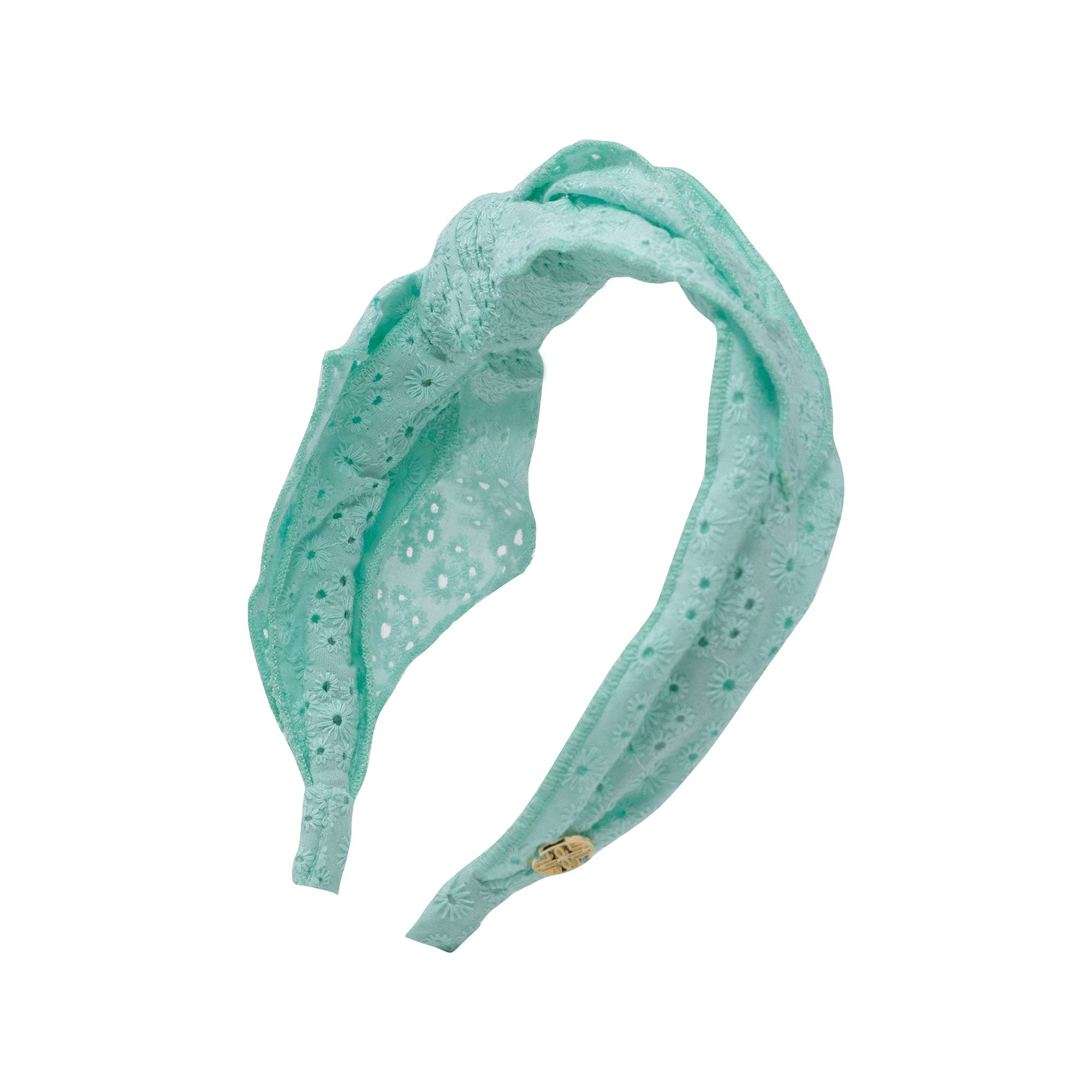 Side Bow Knotted Eyelet Headband, Mint Condition