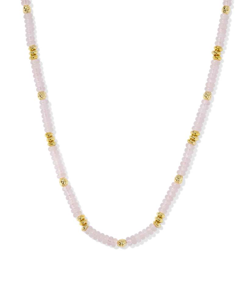 Deliah Strand Necklace In Gold Rose Quartz