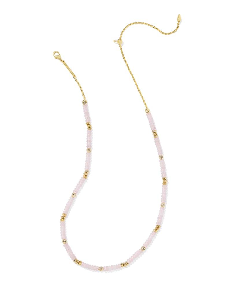 Deliah Strand Necklace In Gold Rose Quartz