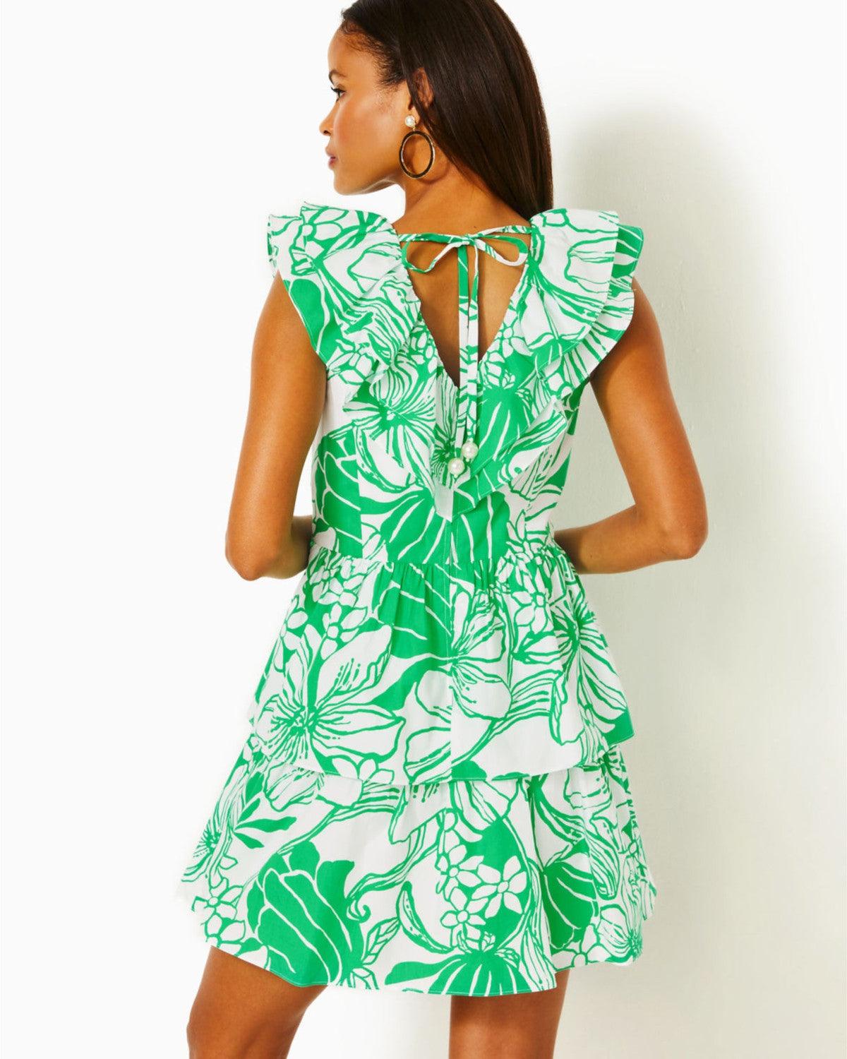Ritamarie V-neck Cotton Ruffle Dress