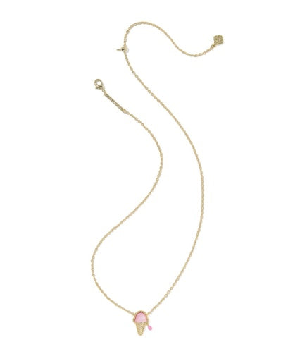 Ice Cream Short Pendant Necklace - GOLD PASTEL PINK MOTHER OF PEARL 3