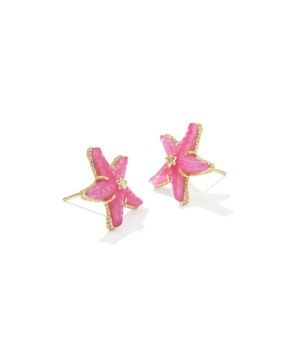 Parker Starfish Stud Earrings - GOLD BRIGHT PINK MOTHER OF PEARL