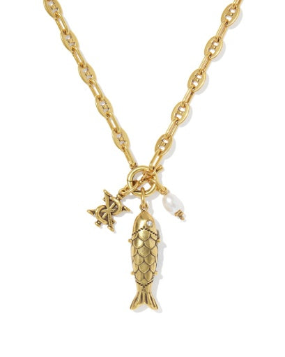 Parker Fish Long Charm Necklace - VINTAGE GOLD ABALONE SHELL 4