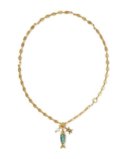 Parker Fish Long Charm Necklace - VINTAGE GOLD ABALONE SHELL 2