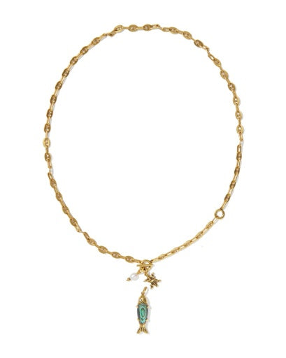 Parker Fish Long Charm Necklace - VINTAGE GOLD ABALONE SHELL 3